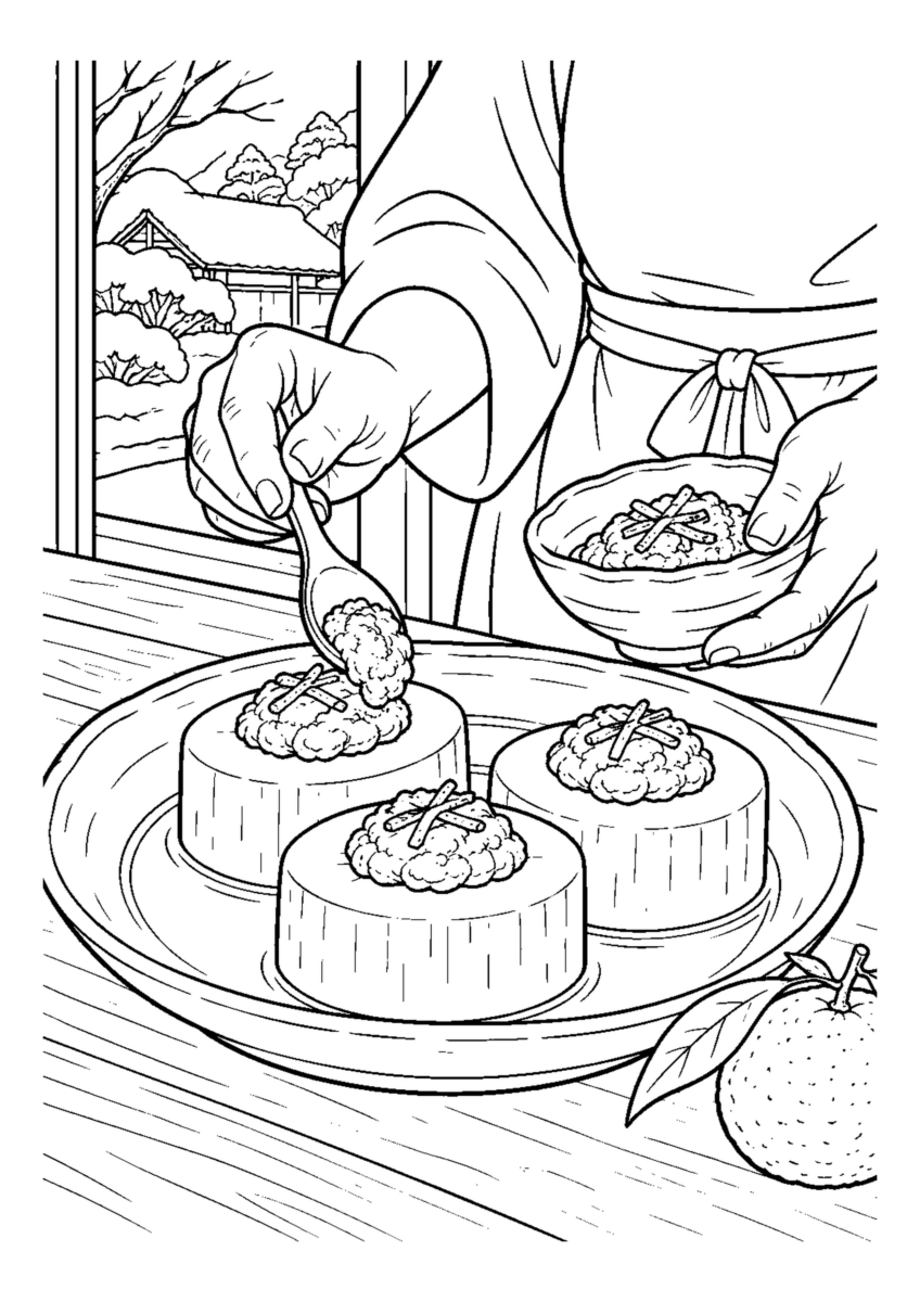 【１２月】ふろふき大根の柚子味噌の塗り絵
