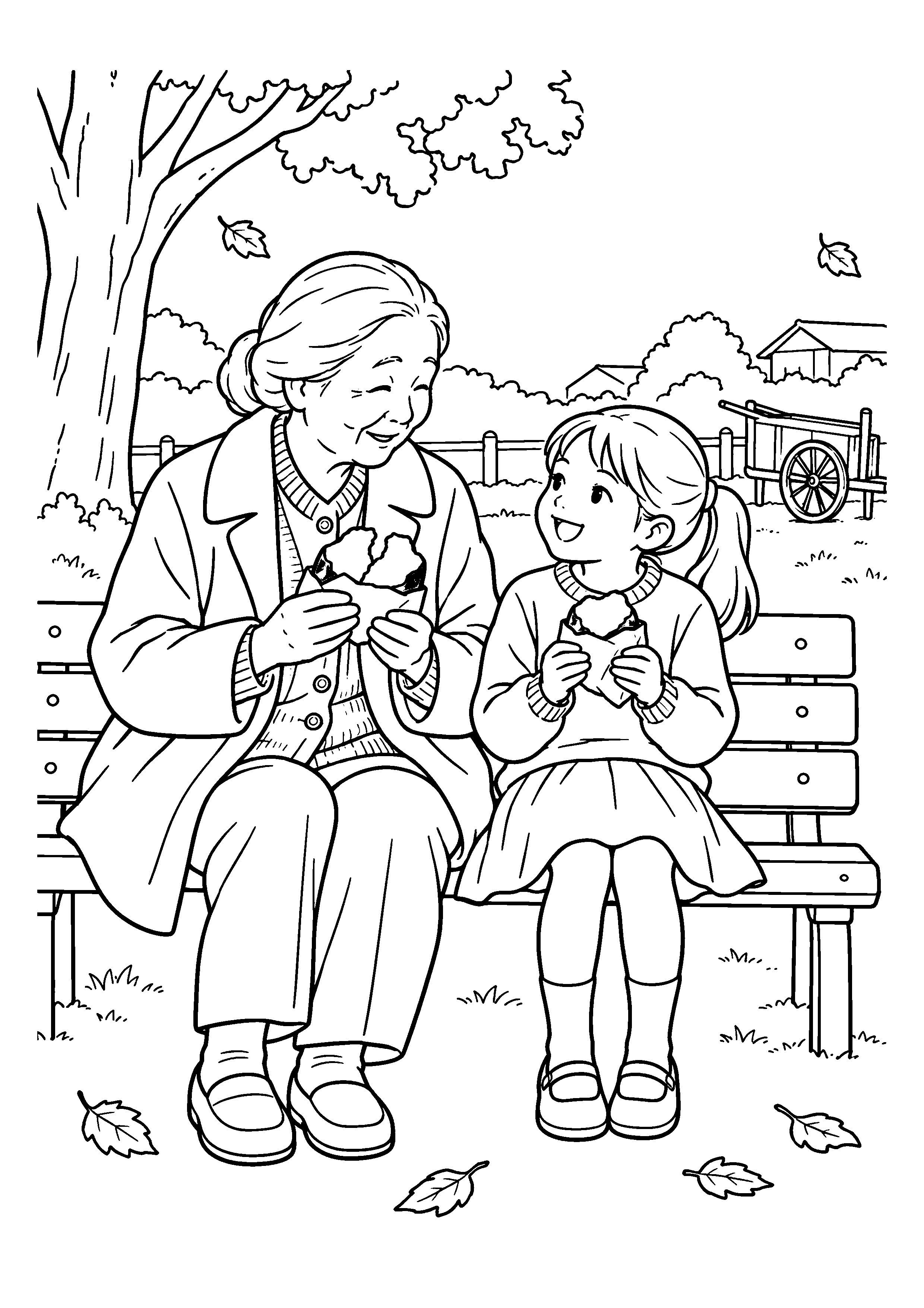 【11月】祖母と孫が分ける焼き芋の塗り絵