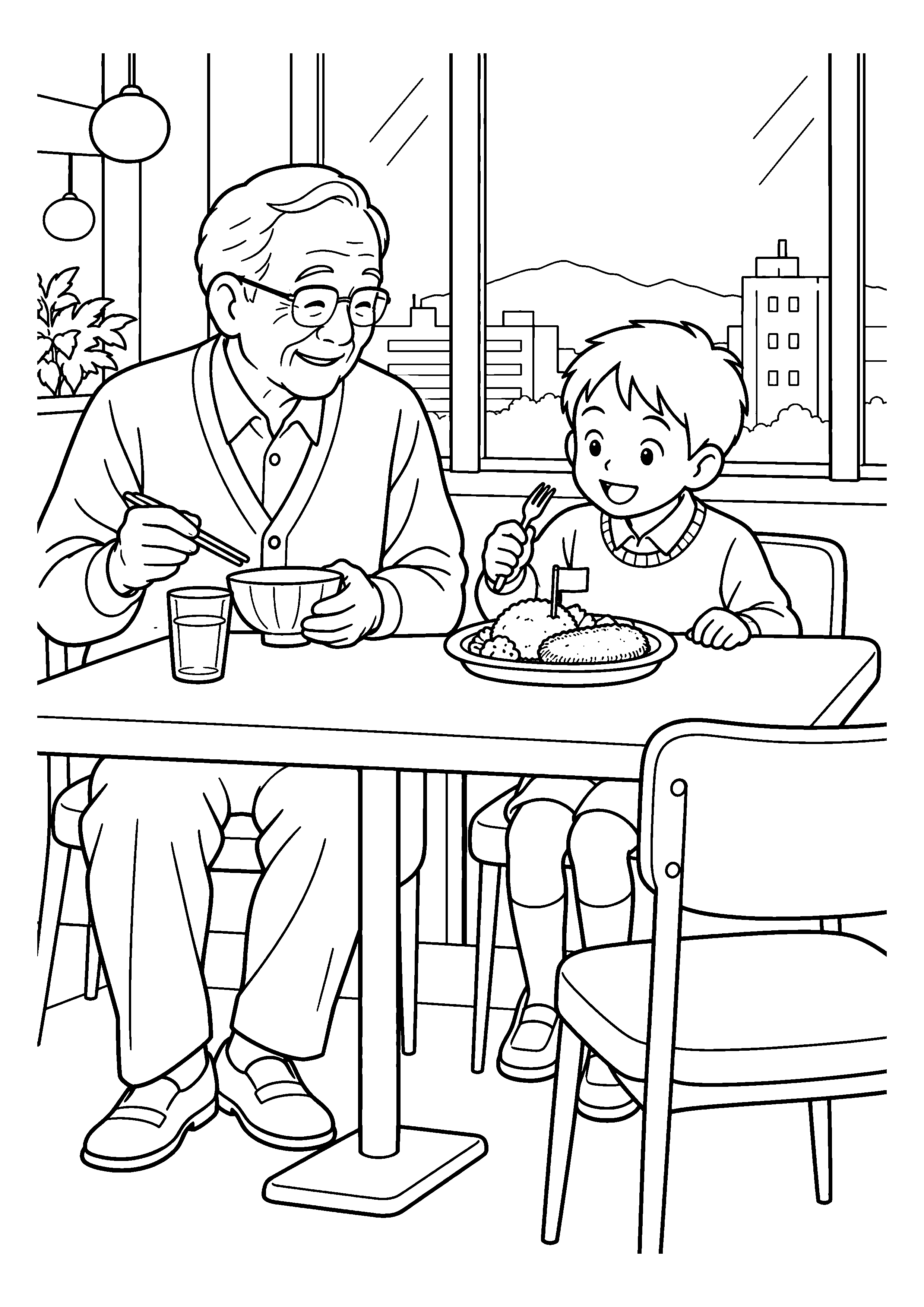 【11月】祖父と孫のお子様ランチの塗り絵