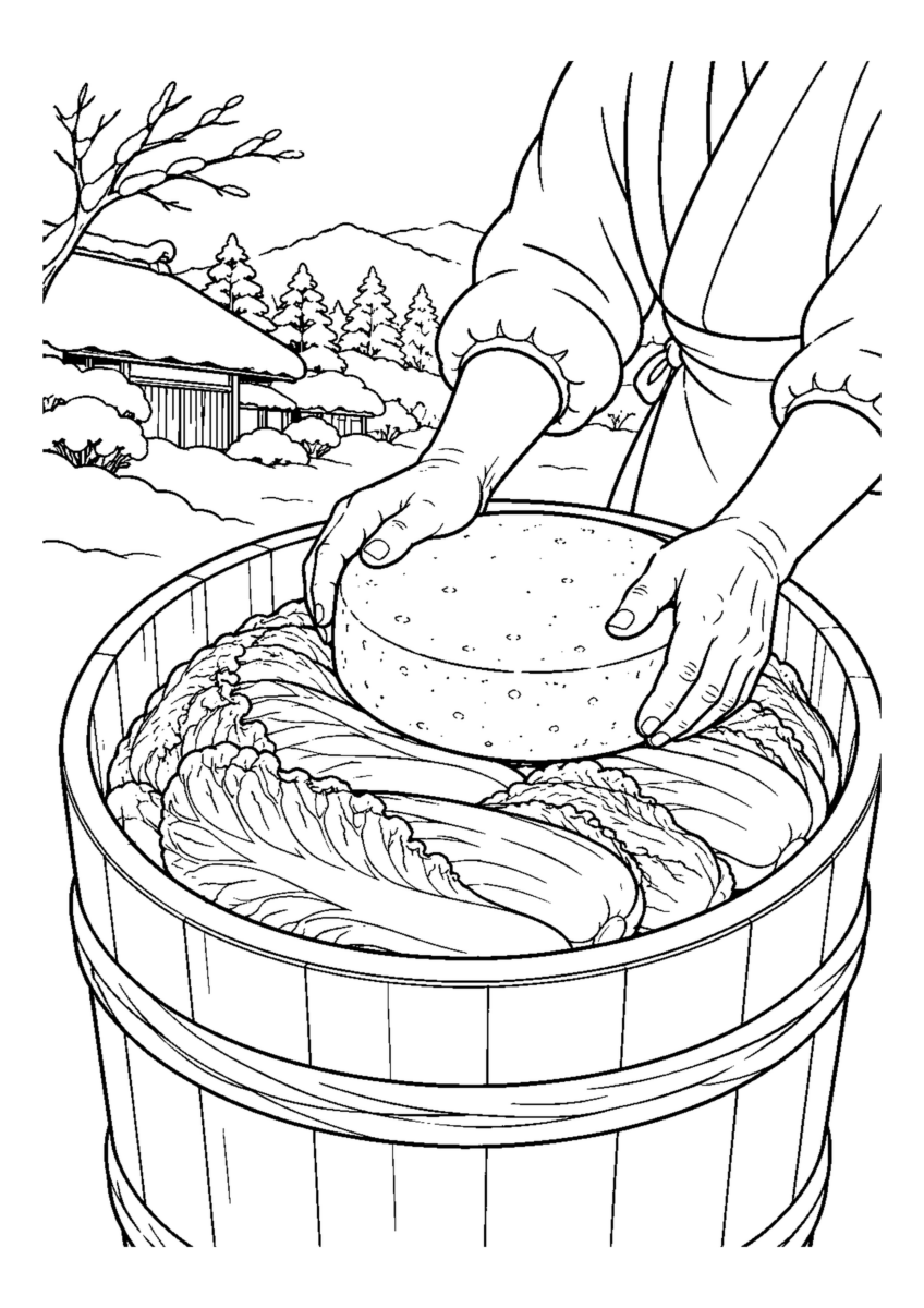 【１２月】白菜漬けの重石の塗り絵
