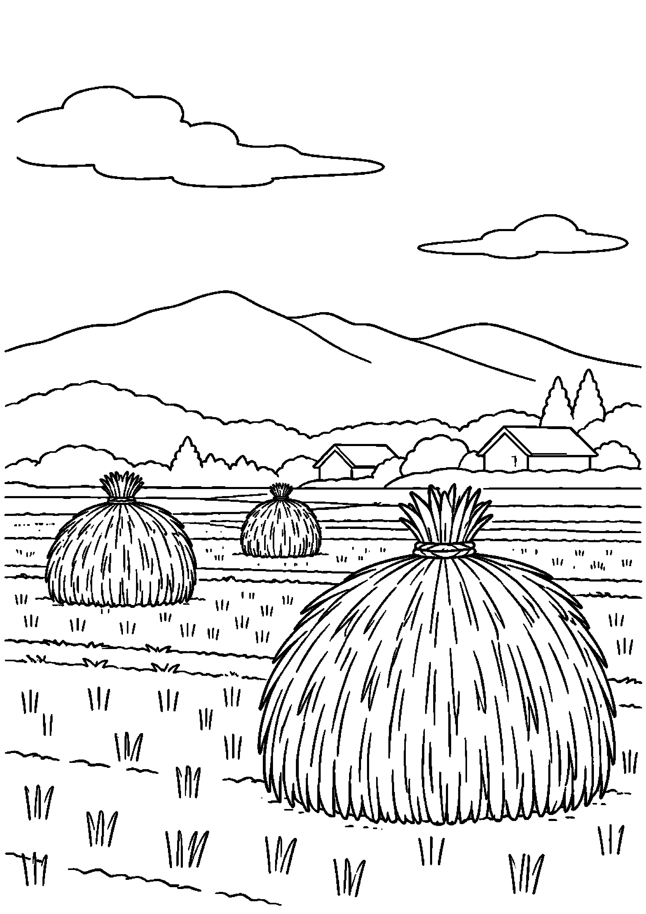 【１１月】収穫後の田んぼと藁ぼっちの塗り絵