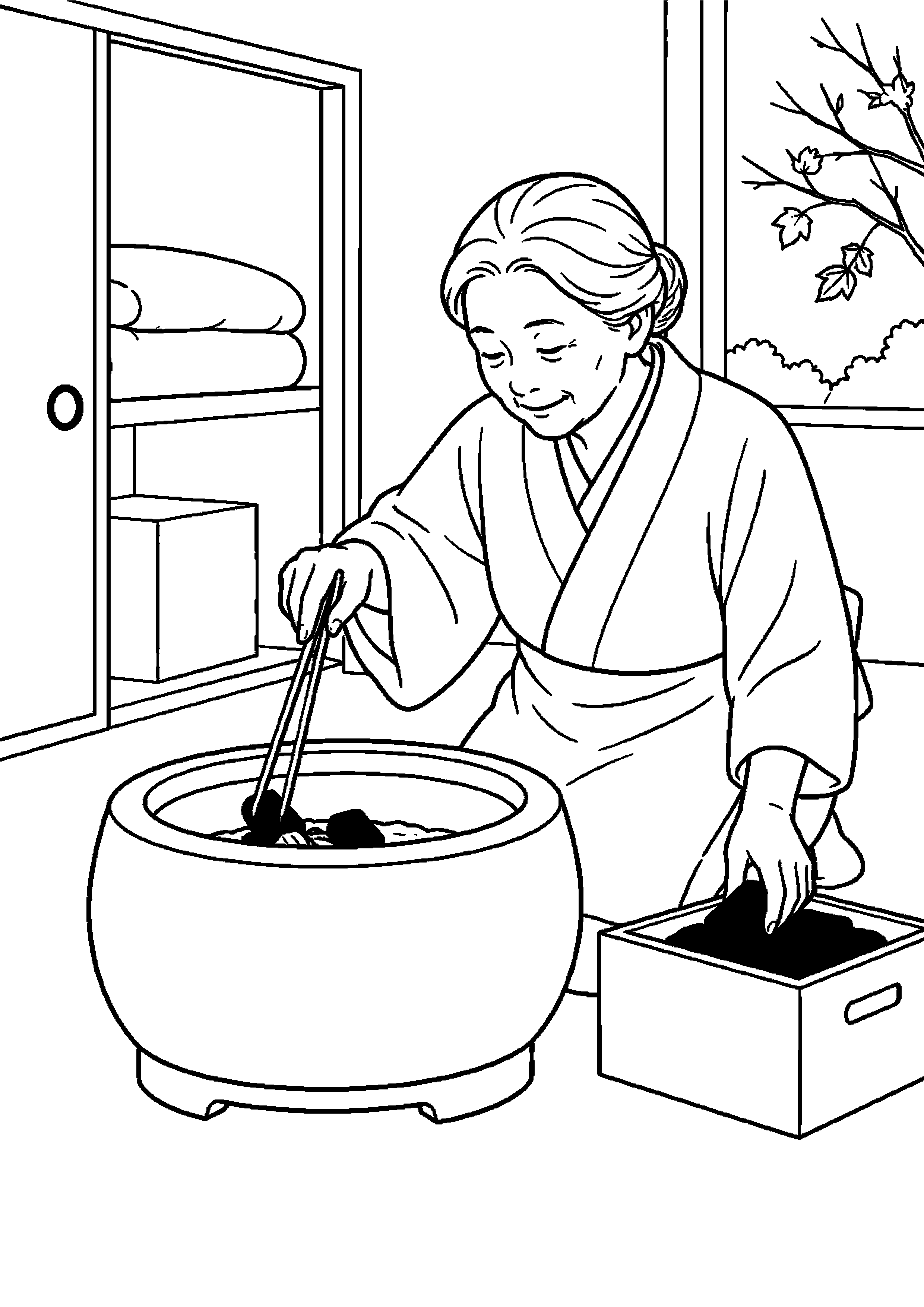 【１１月】火鉢を出すの塗り絵