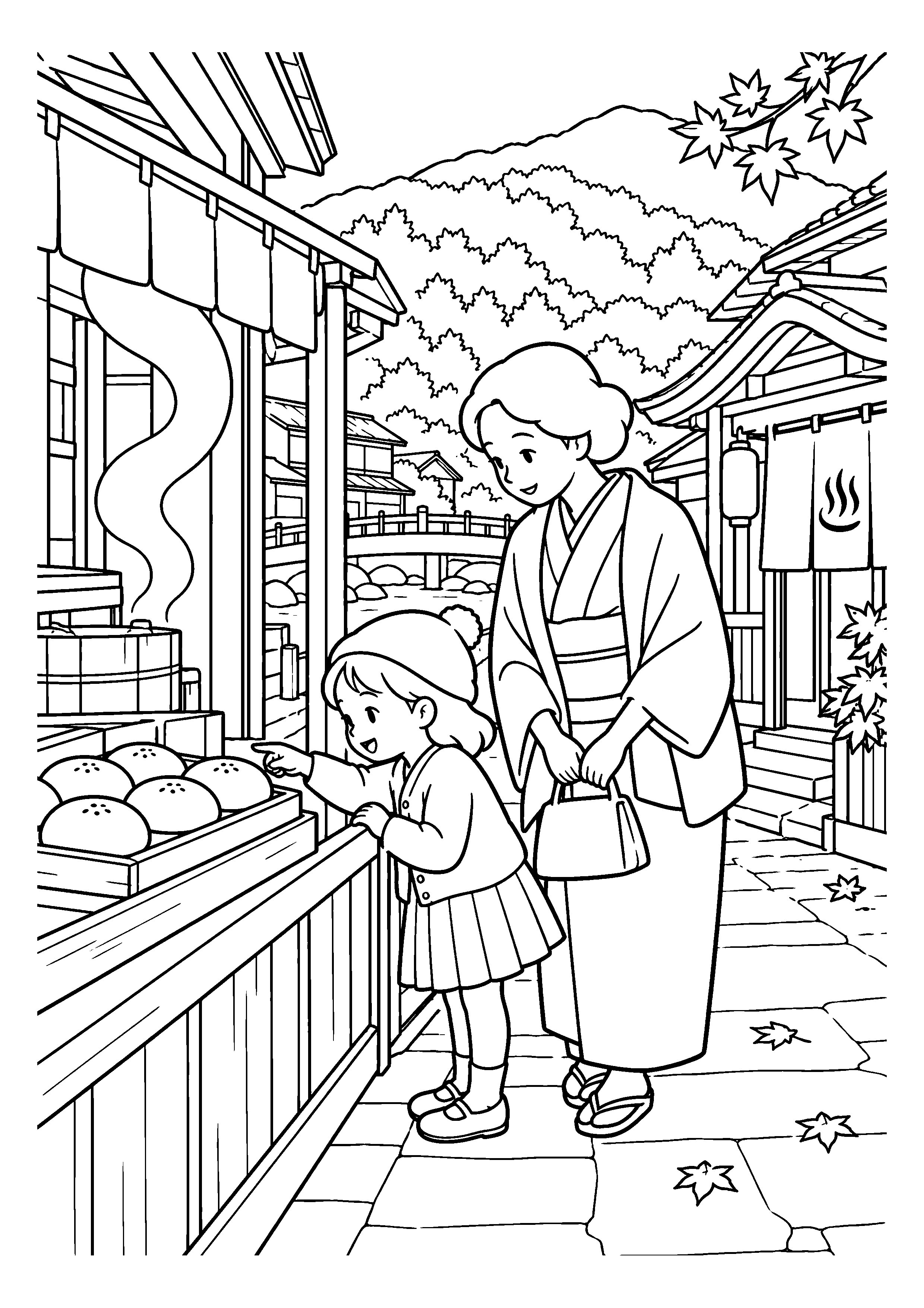 【１１月】温泉街の小さな土産物店の塗り絵