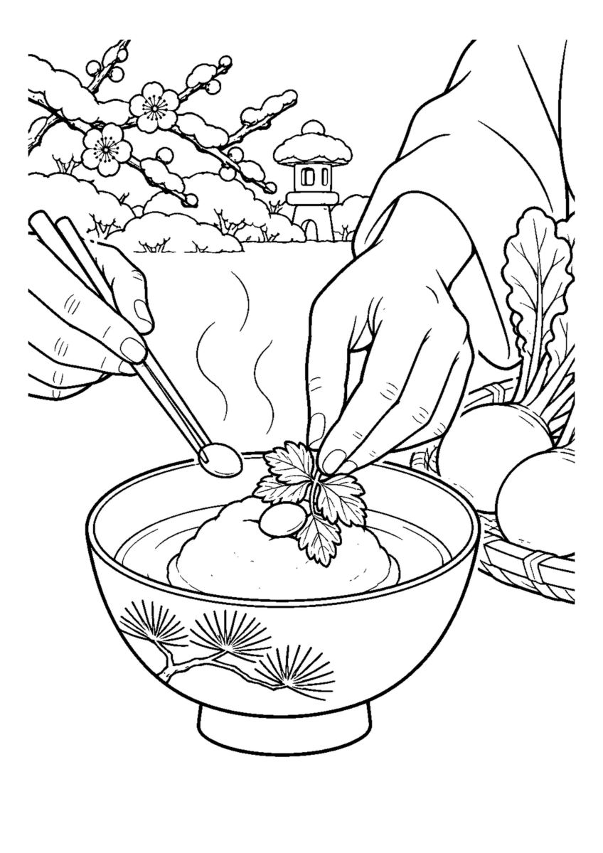 【１２月】かぶら蒸しを整えるの塗り絵
