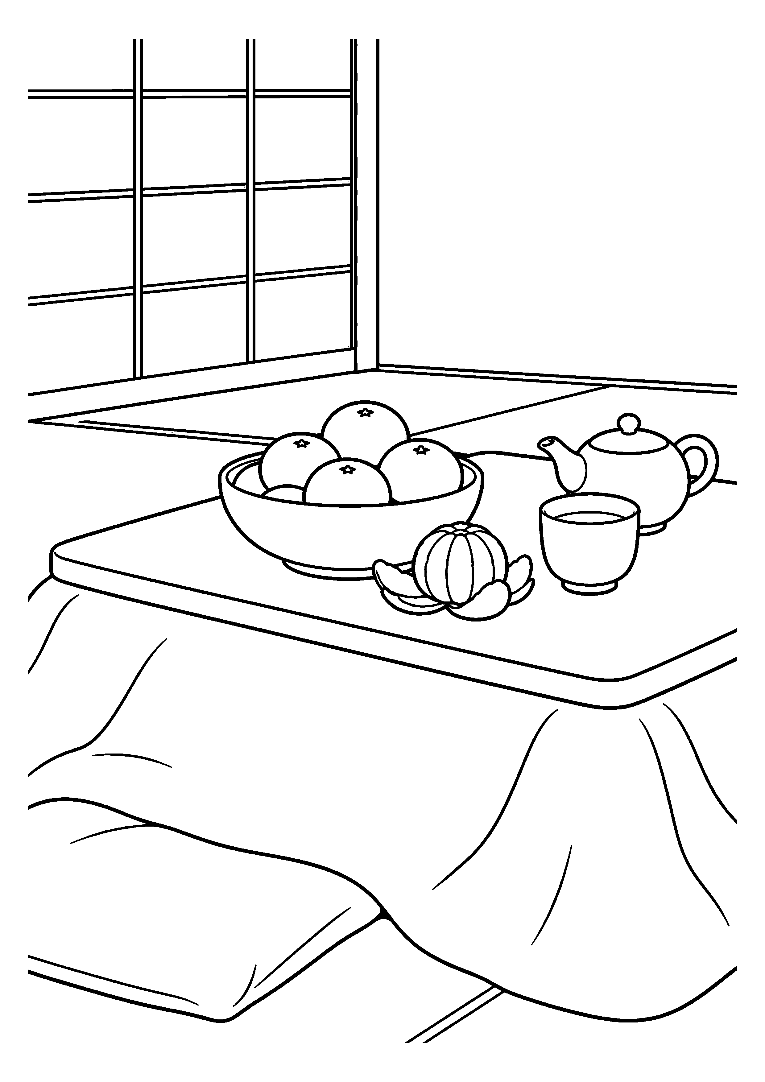 【11月】こたつとみかんの塗り絵