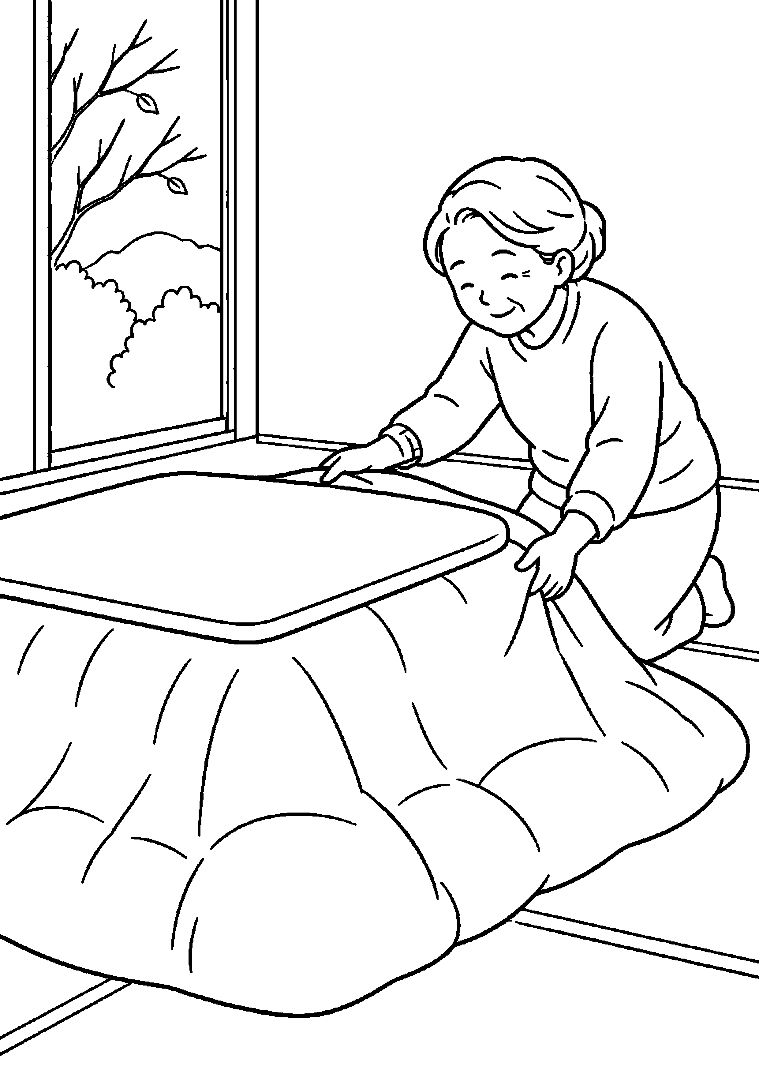 【１１月】こたつ布団を広げるの塗り絵