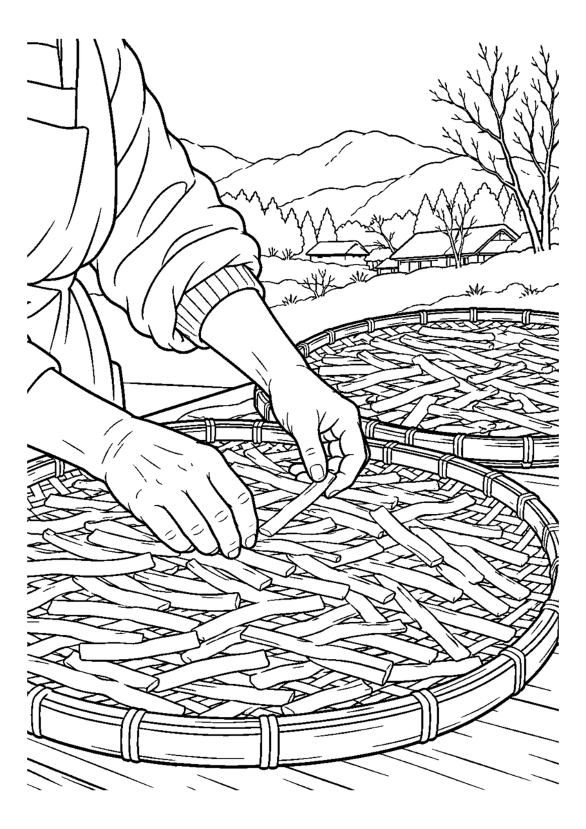 【１２月】切り干し大根を作るの塗り絵