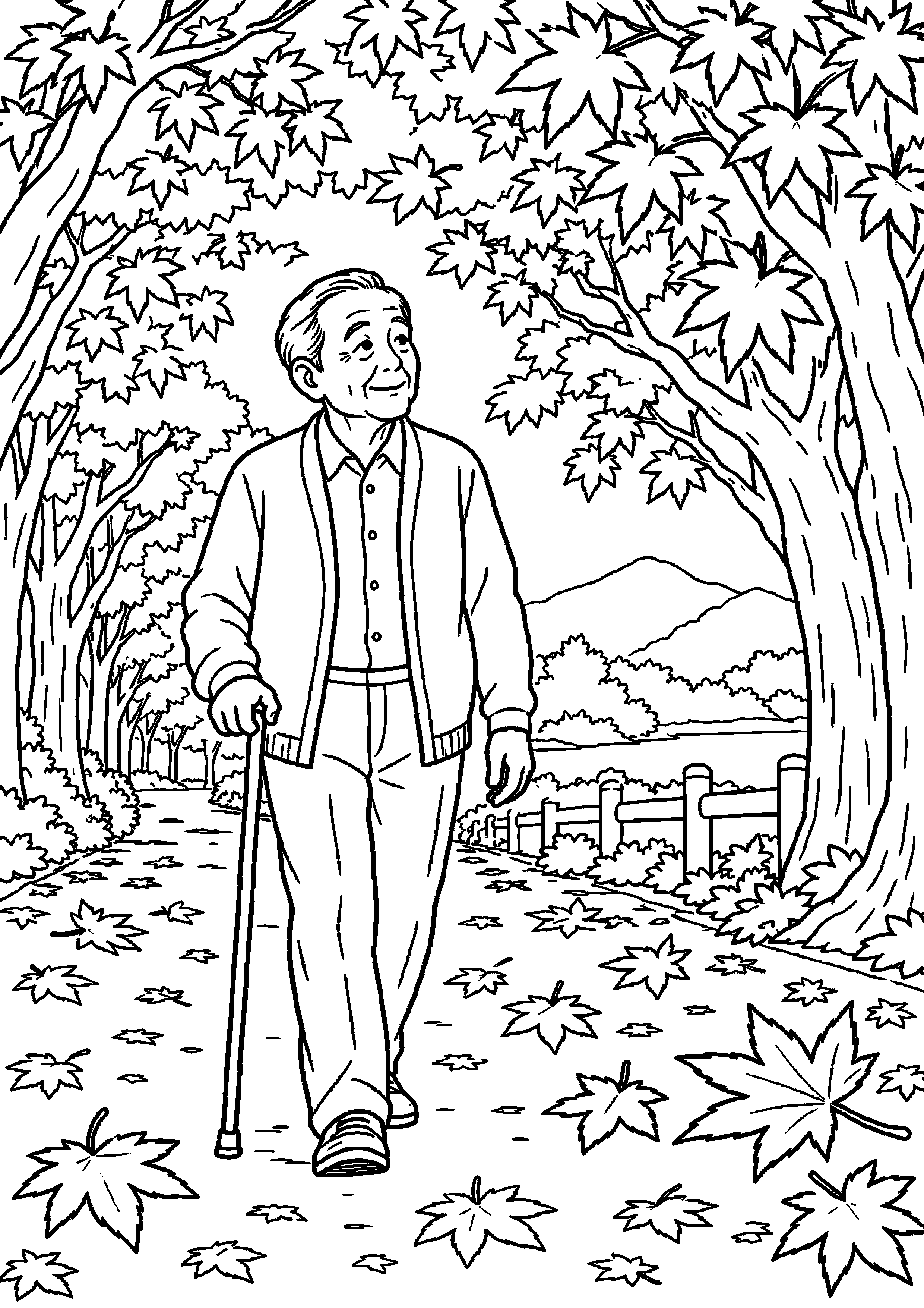 【11月】モミジ並木の朝散歩の塗り絵