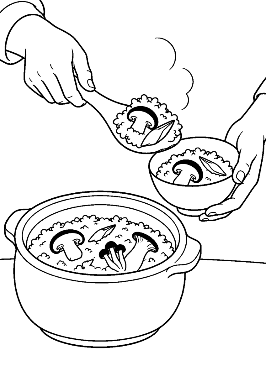【１１月】きのこご飯の食卓の塗り絵