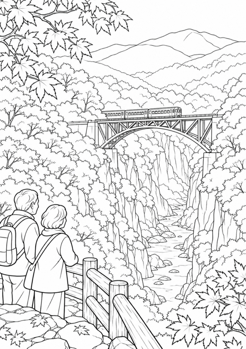 【10月】鳴子峡の紅葉の塗り絵