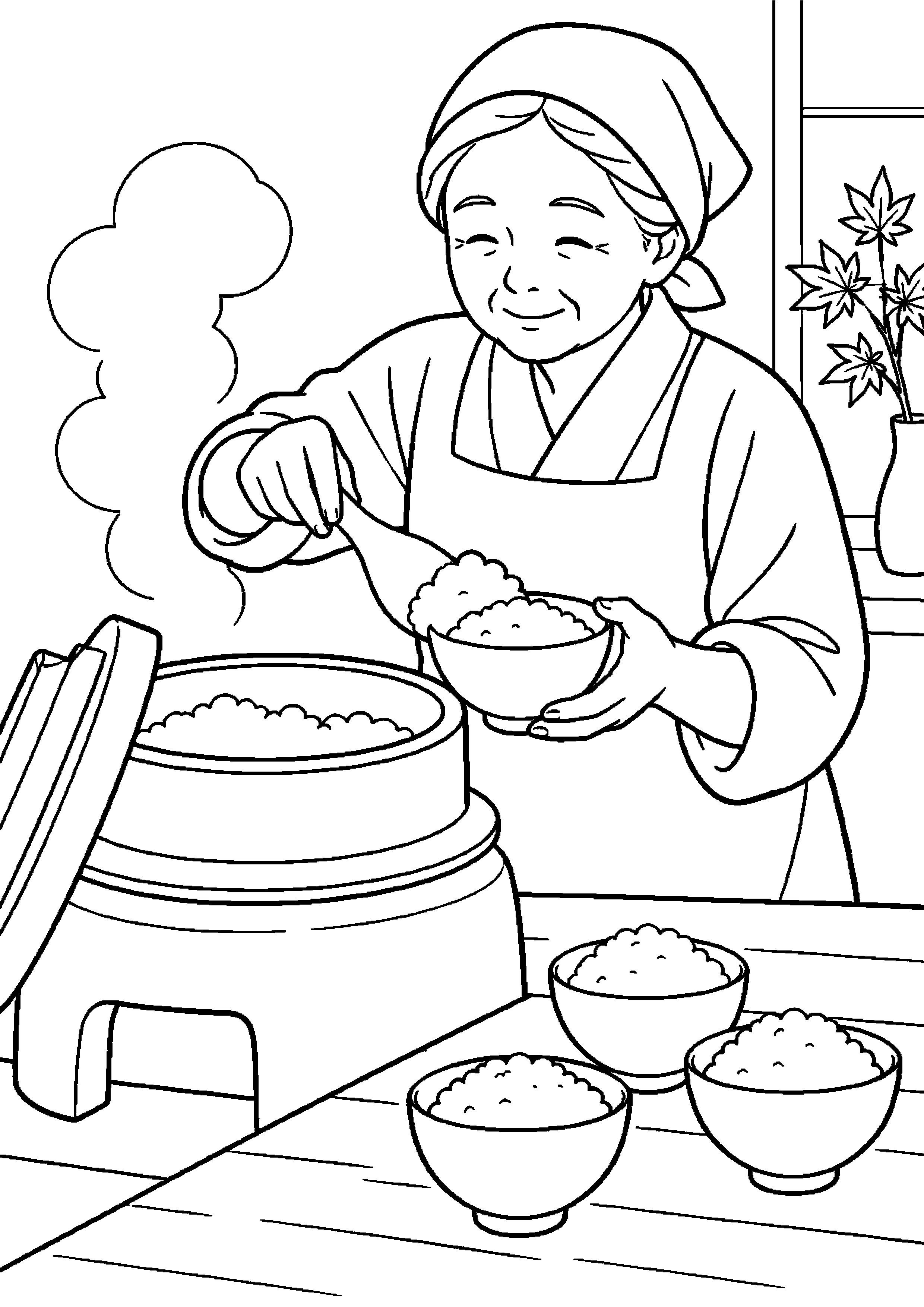 【１１月】新米を炊く羽釜の塗り絵