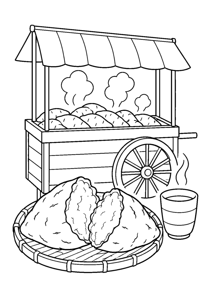 【食べ物】焼き芋屋台の塗り絵
