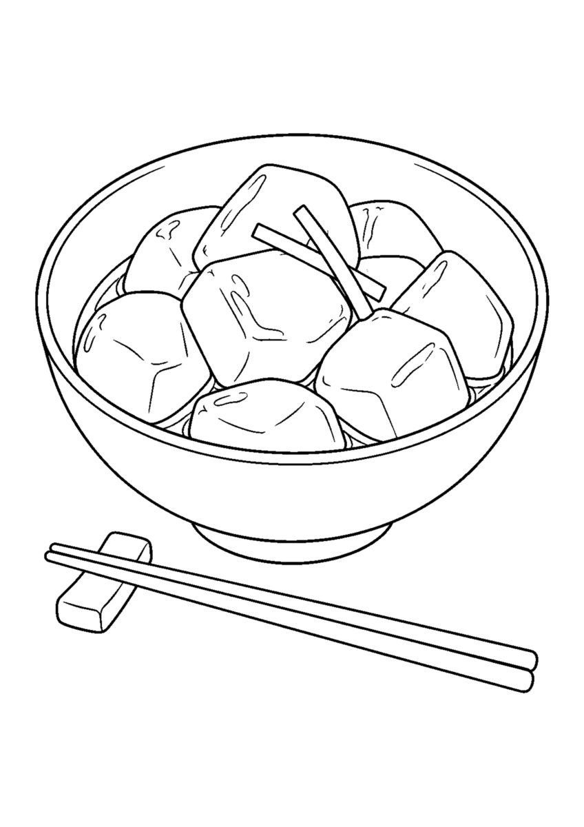 里芋の煮ころがしを主役に、晩秋の季節感が伝わる自然な一場面を描いた高齢者向けの白黒塗り絵