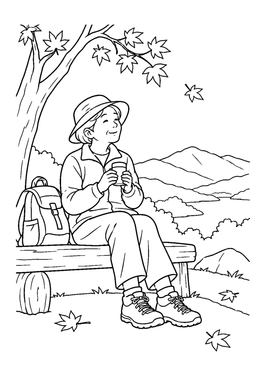 【レジャー】ハイキング休憩の塗り絵