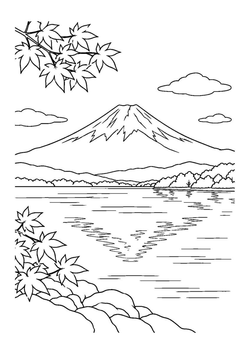 【観光地】富士山と河口湖の塗り絵
