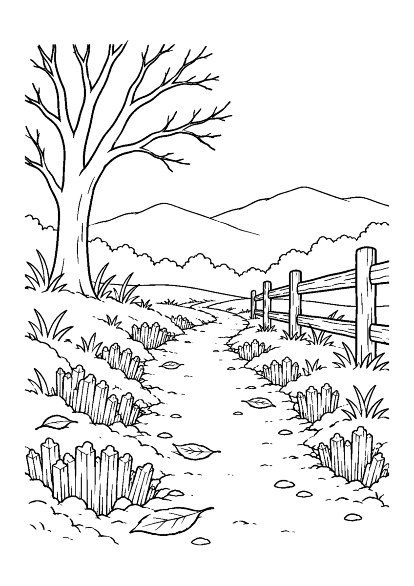 【自然風景】霜柱の小道の塗り絵