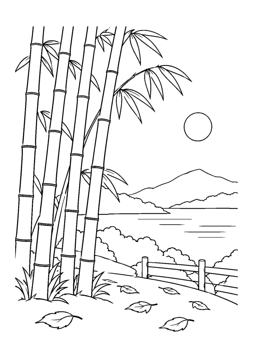 【自然風景】晩秋の竹林の塗り絵