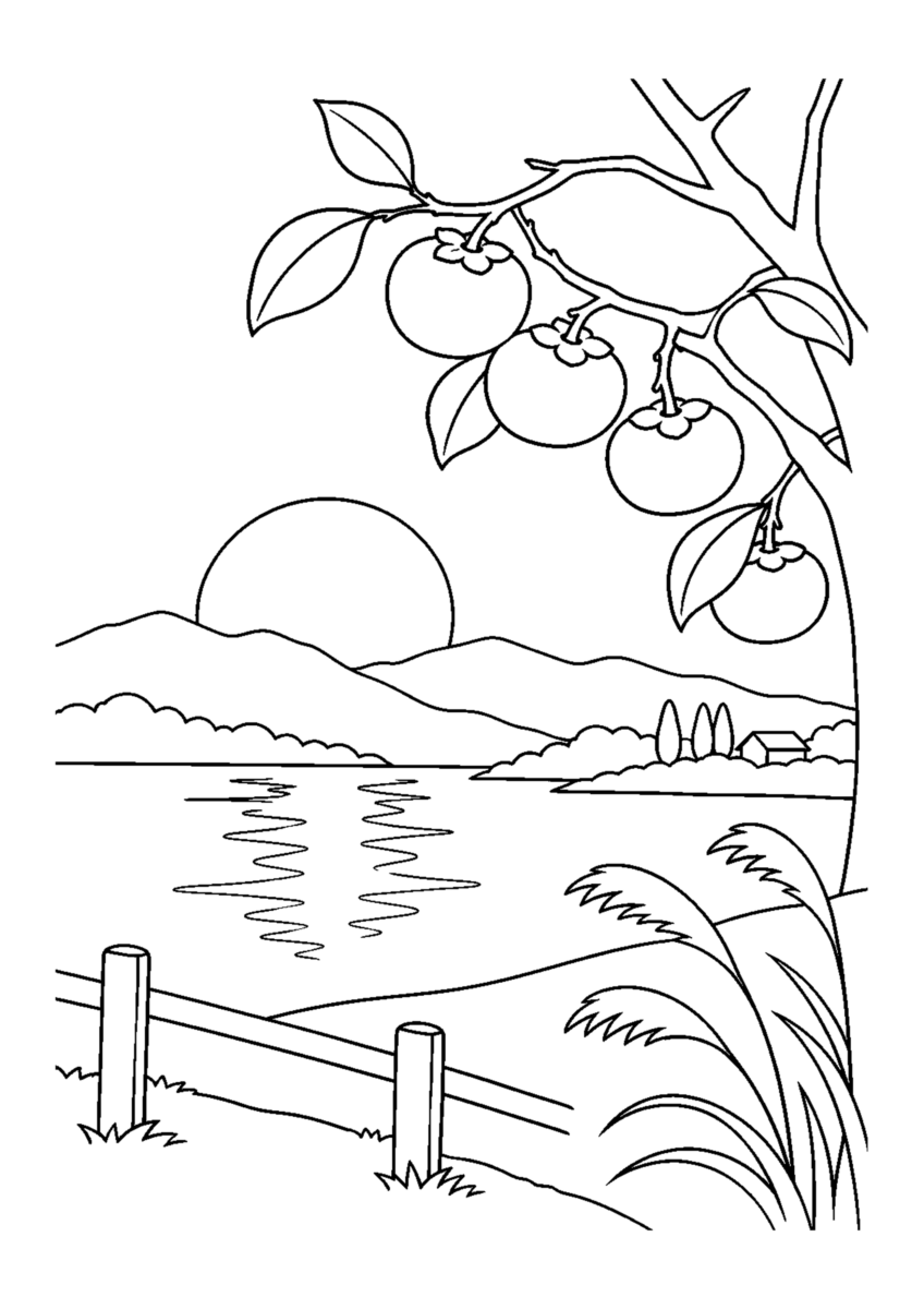 【自然風景】柿色の夕空の塗り絵