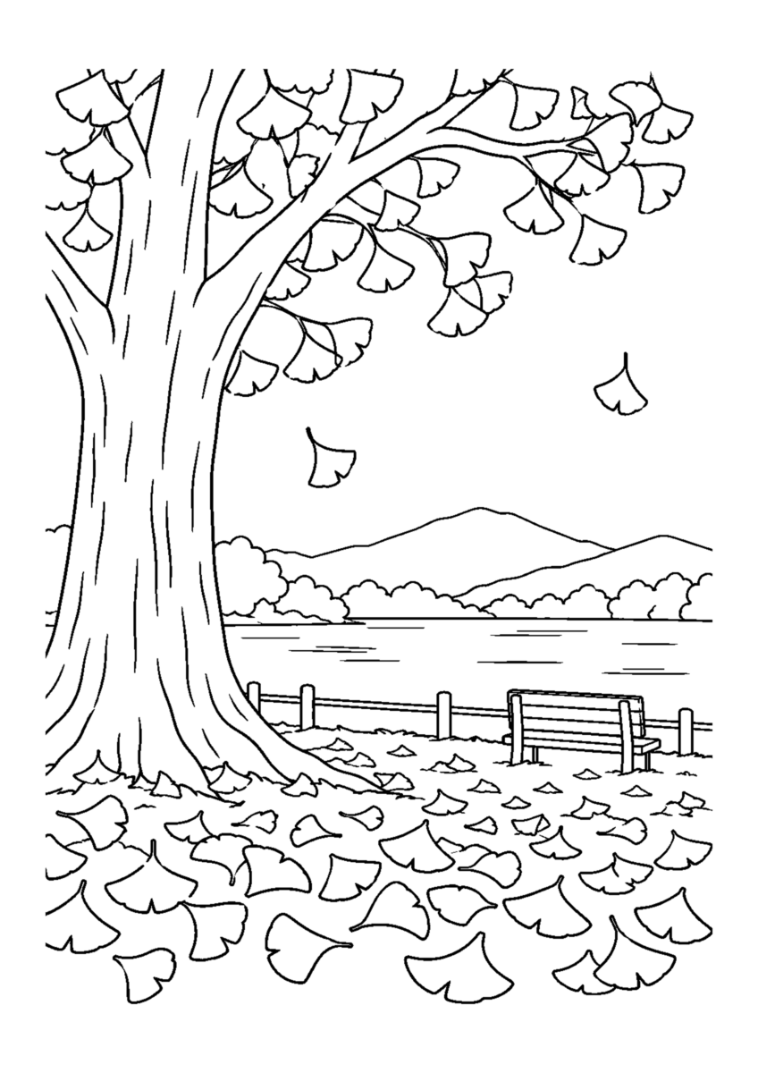 【自然風景】銀杏の落ち葉絨毯の塗り絵