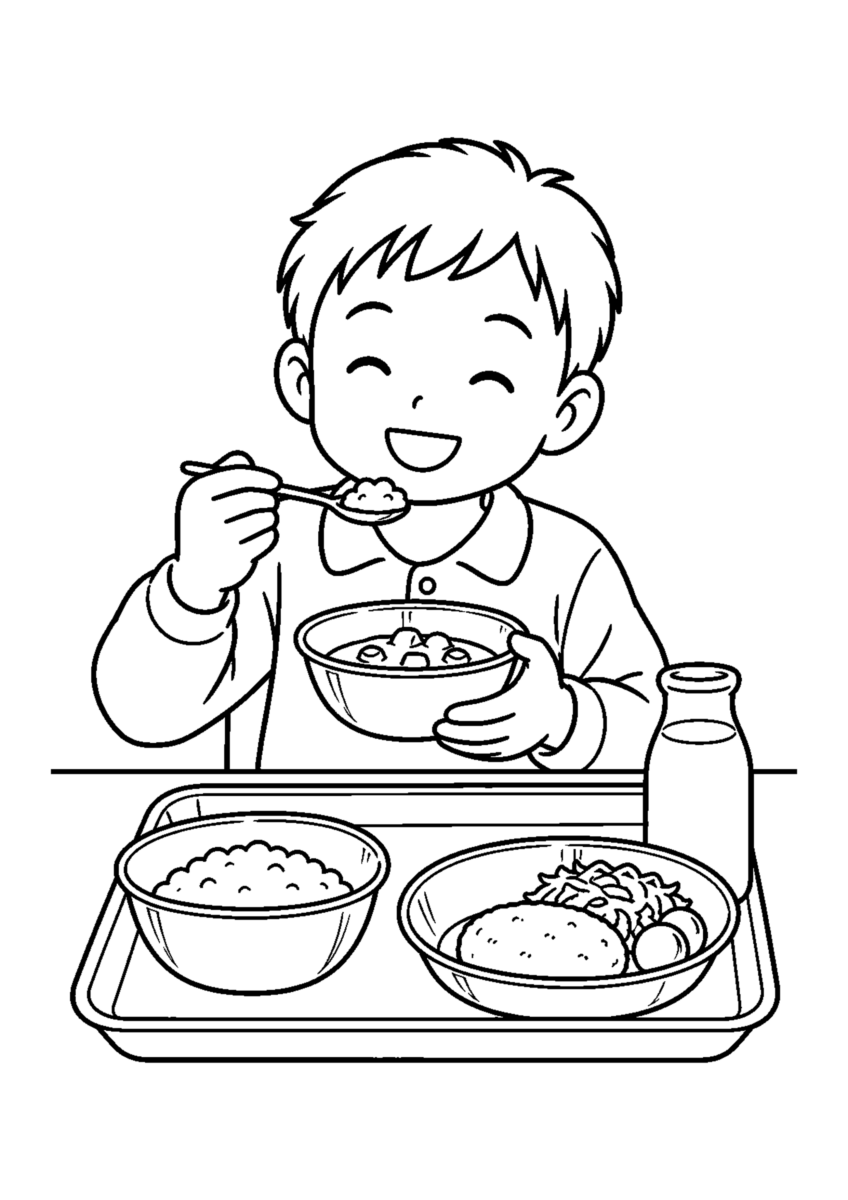 【昔の暮らし】給食のアルミ食器の塗り絵