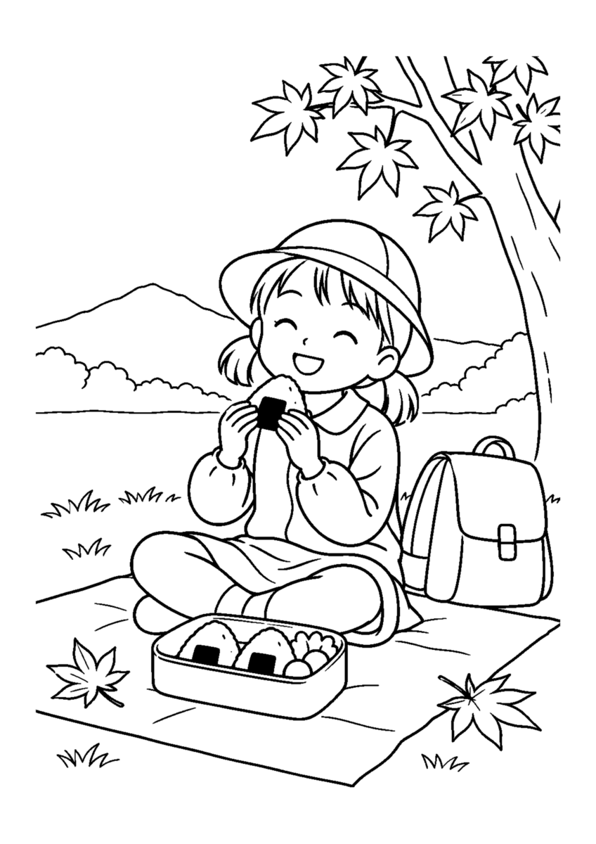 【昔の暮らし】秋の遠足の塗り絵