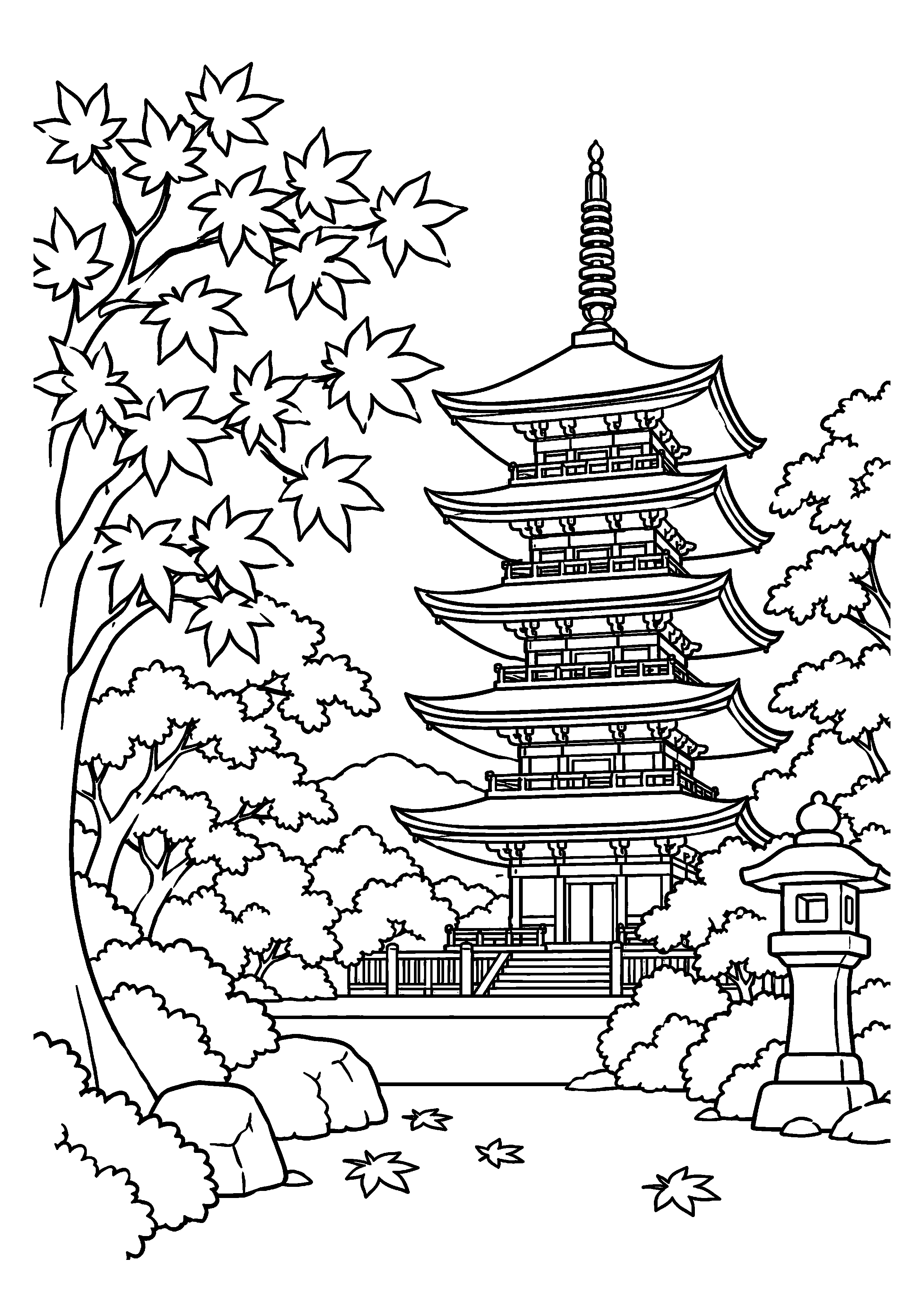 【11月】紅葉と五重塔の塗り絵