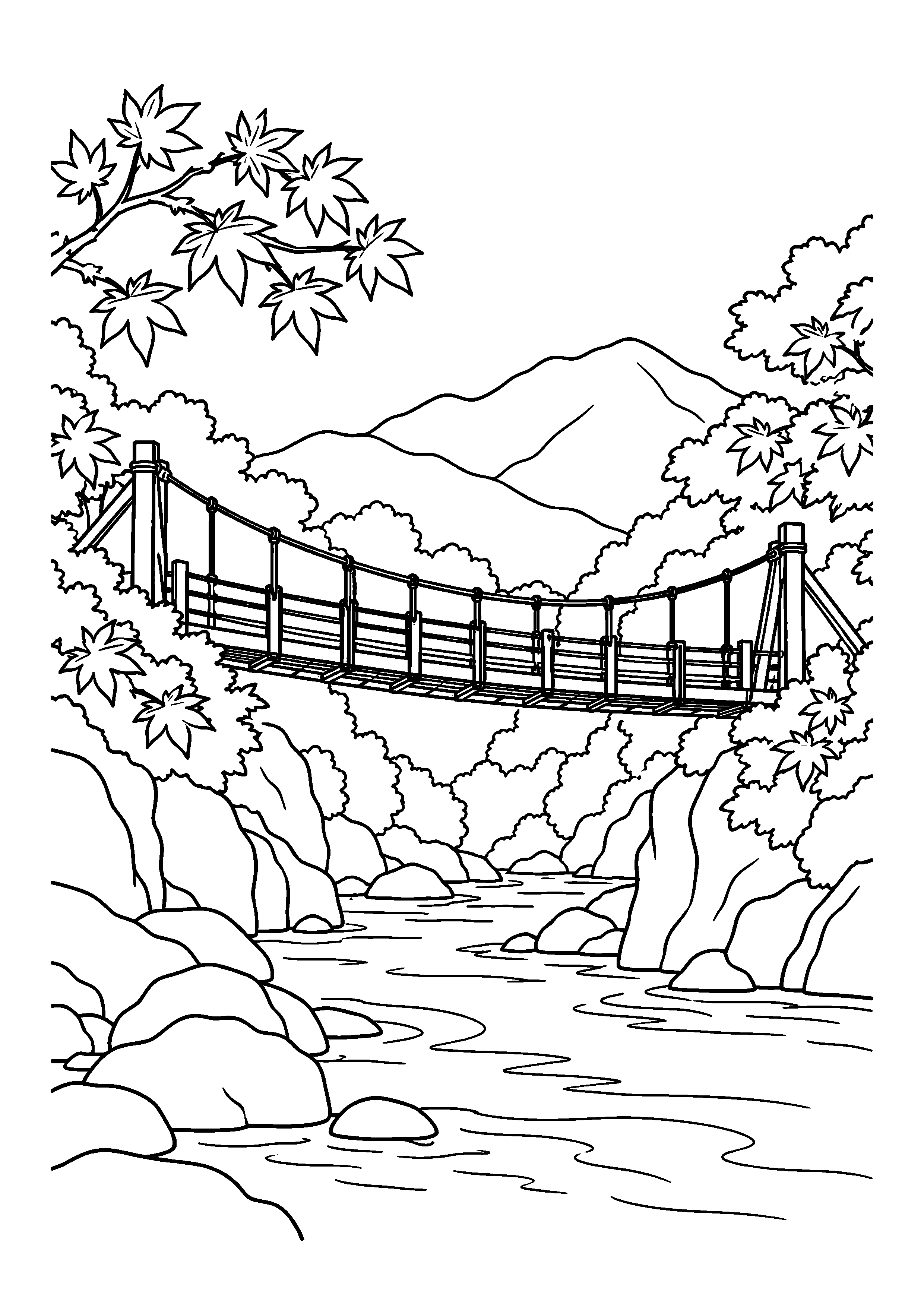 【11月】吊り橋と渓谷の塗り絵