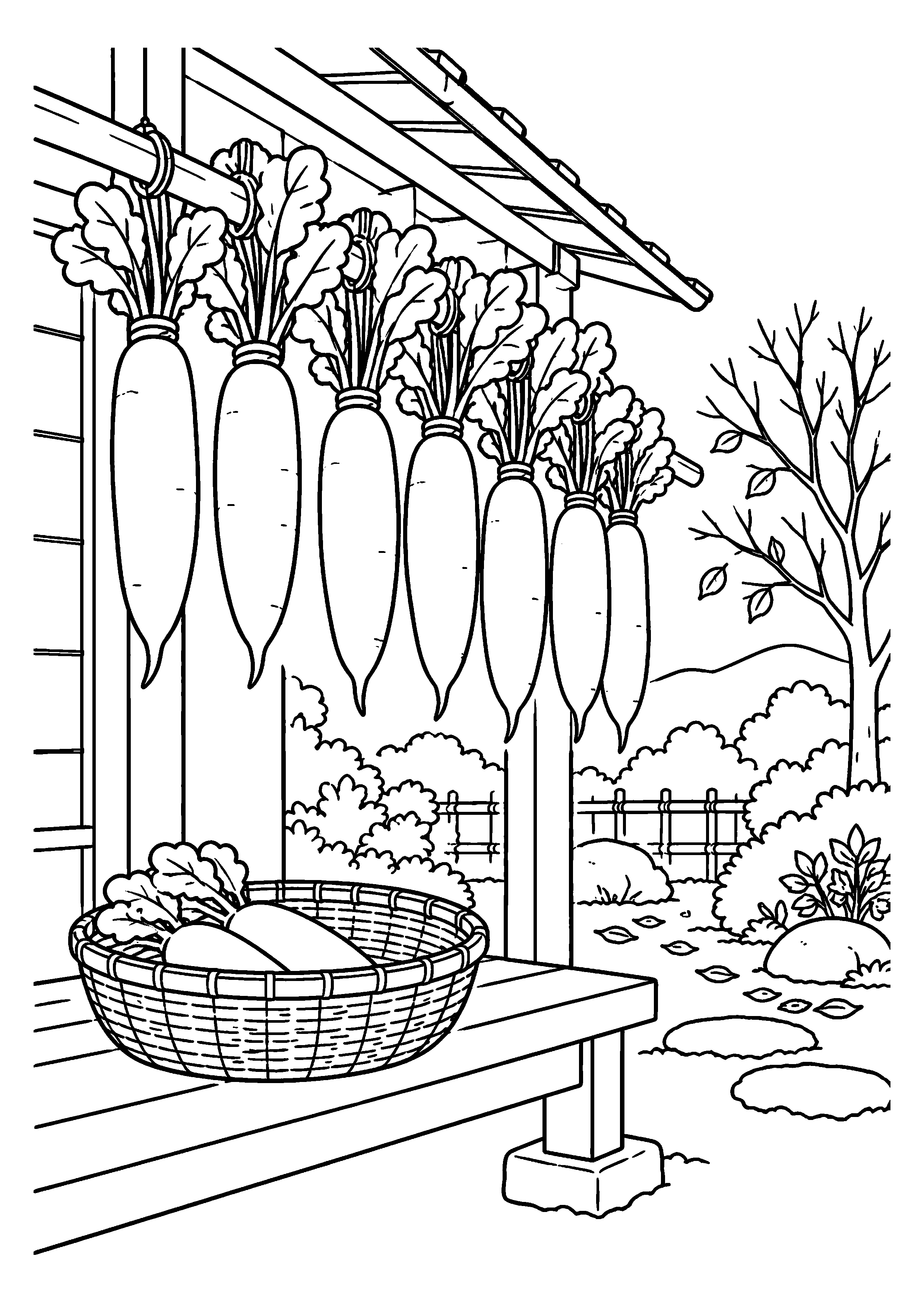 【１１月】干し大根の塗り絵