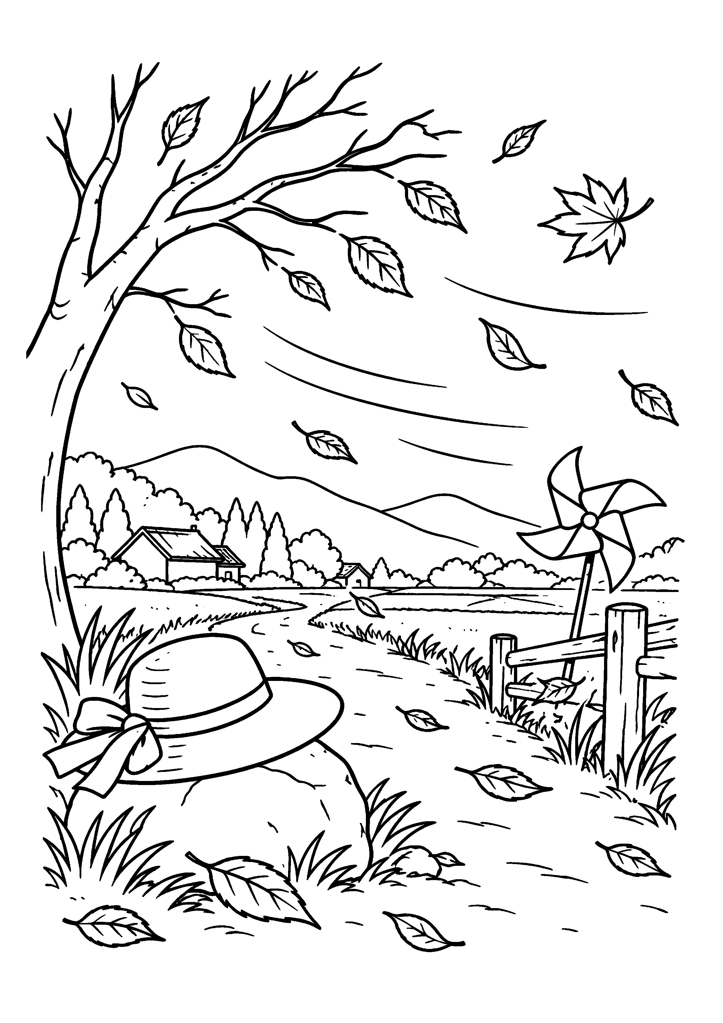 【11月】木枯らしの塗り絵
