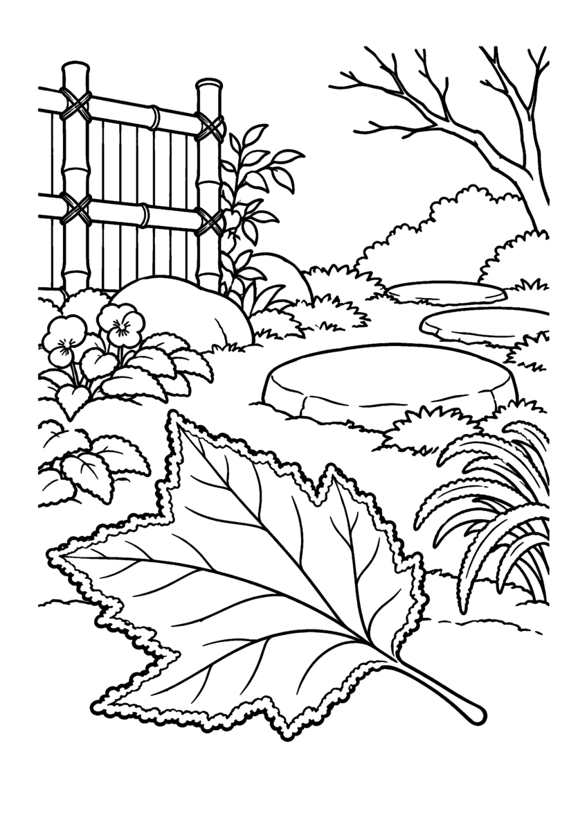 【11月】初霜の庭の塗り絵