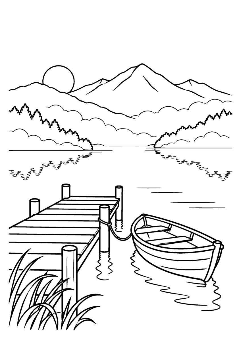 【11月】朝霧の湖の塗り絵