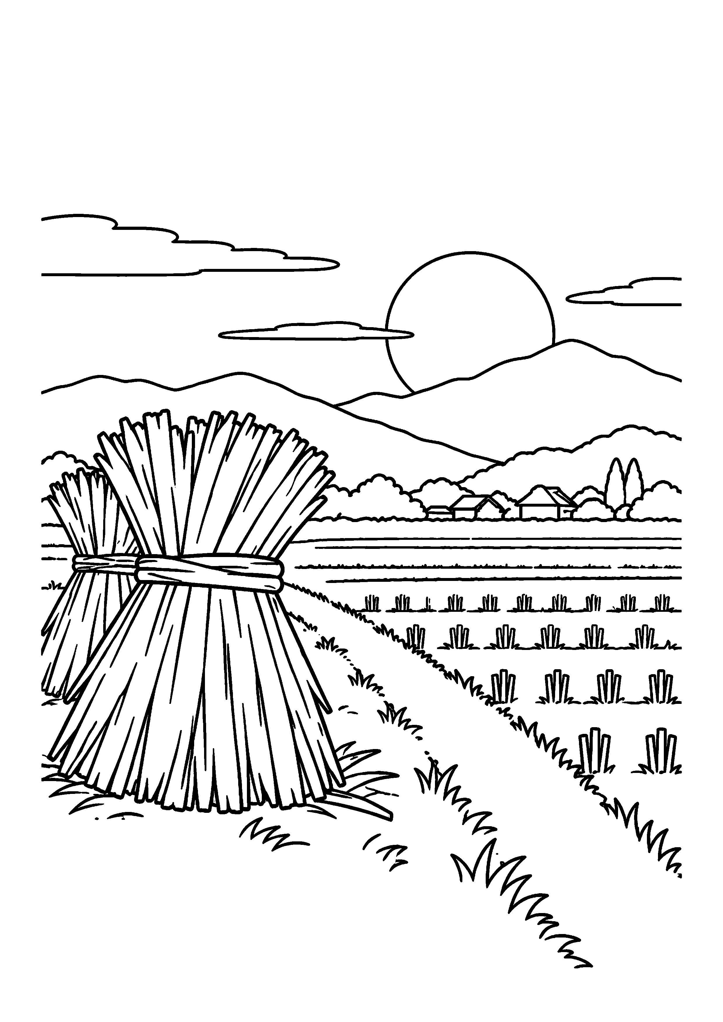 【11月】夕焼け田んぼの塗り絵