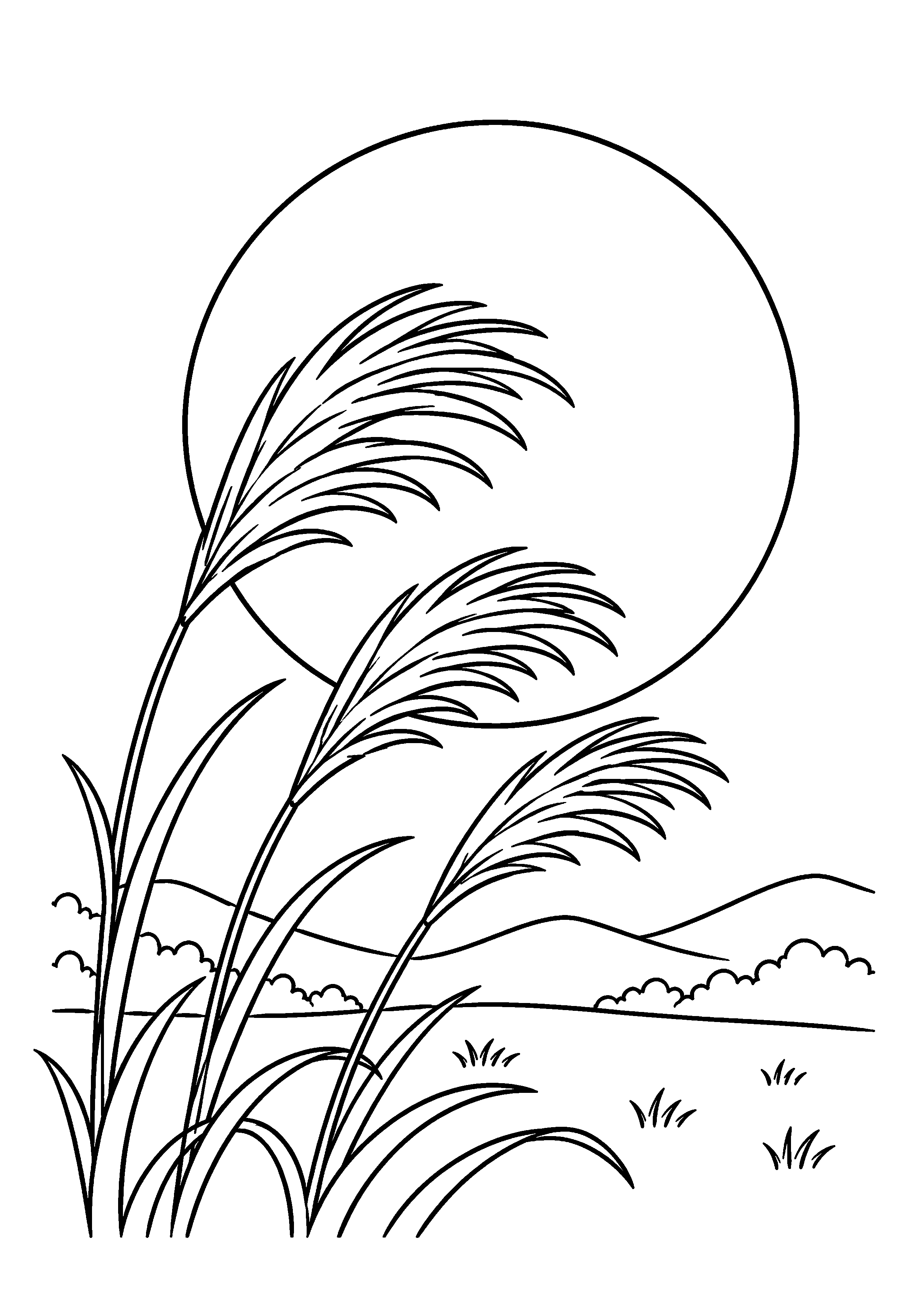 【11月】満月とススキの塗り絵