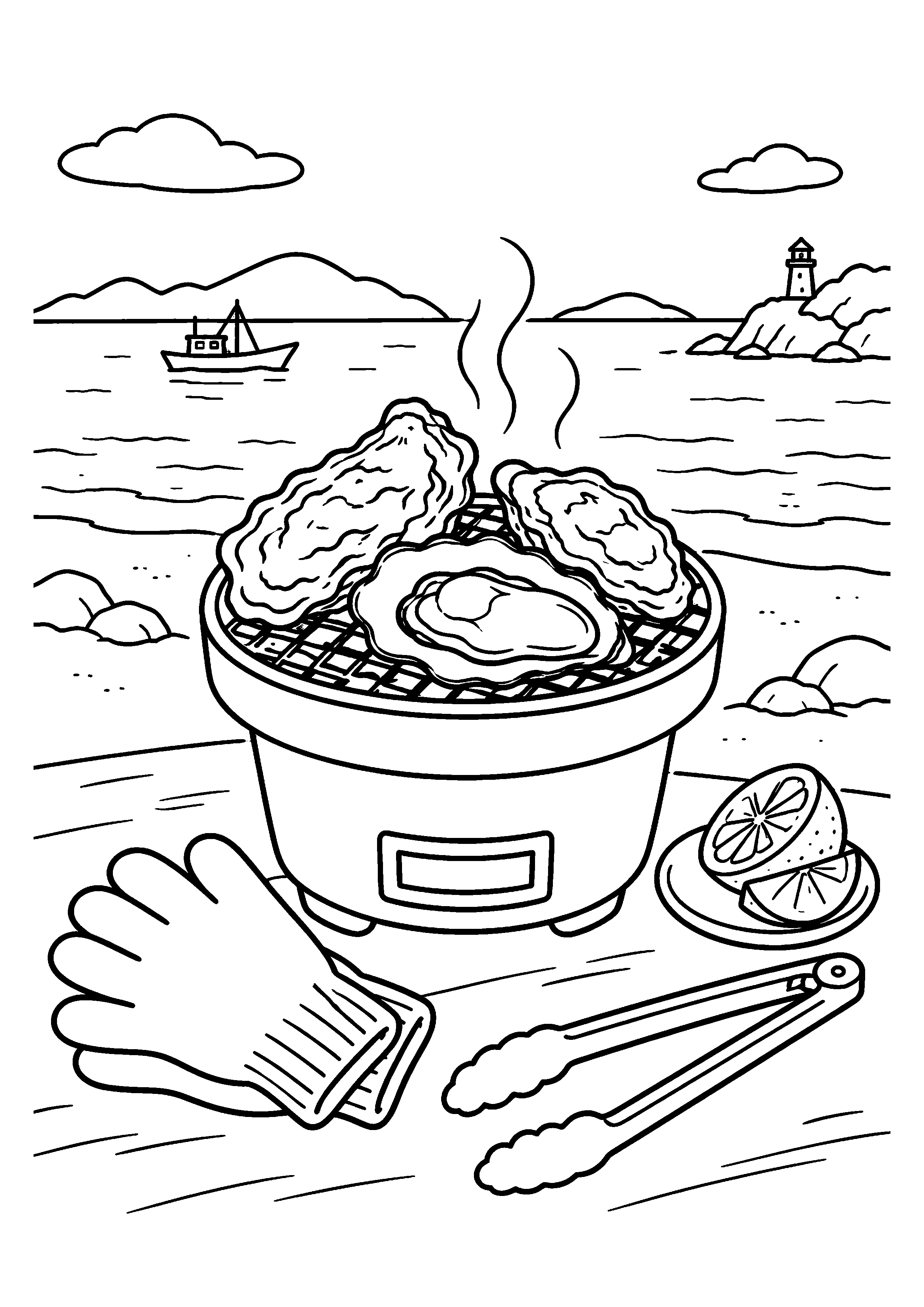 【１１月】牡蠣の浜焼きの塗り絵