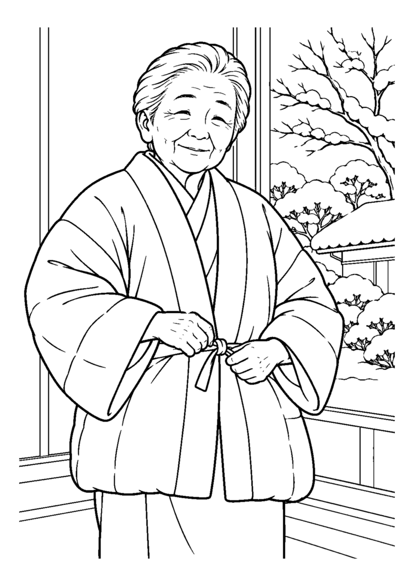 【１２月】綿入れ半纏を羽織るの塗り絵
