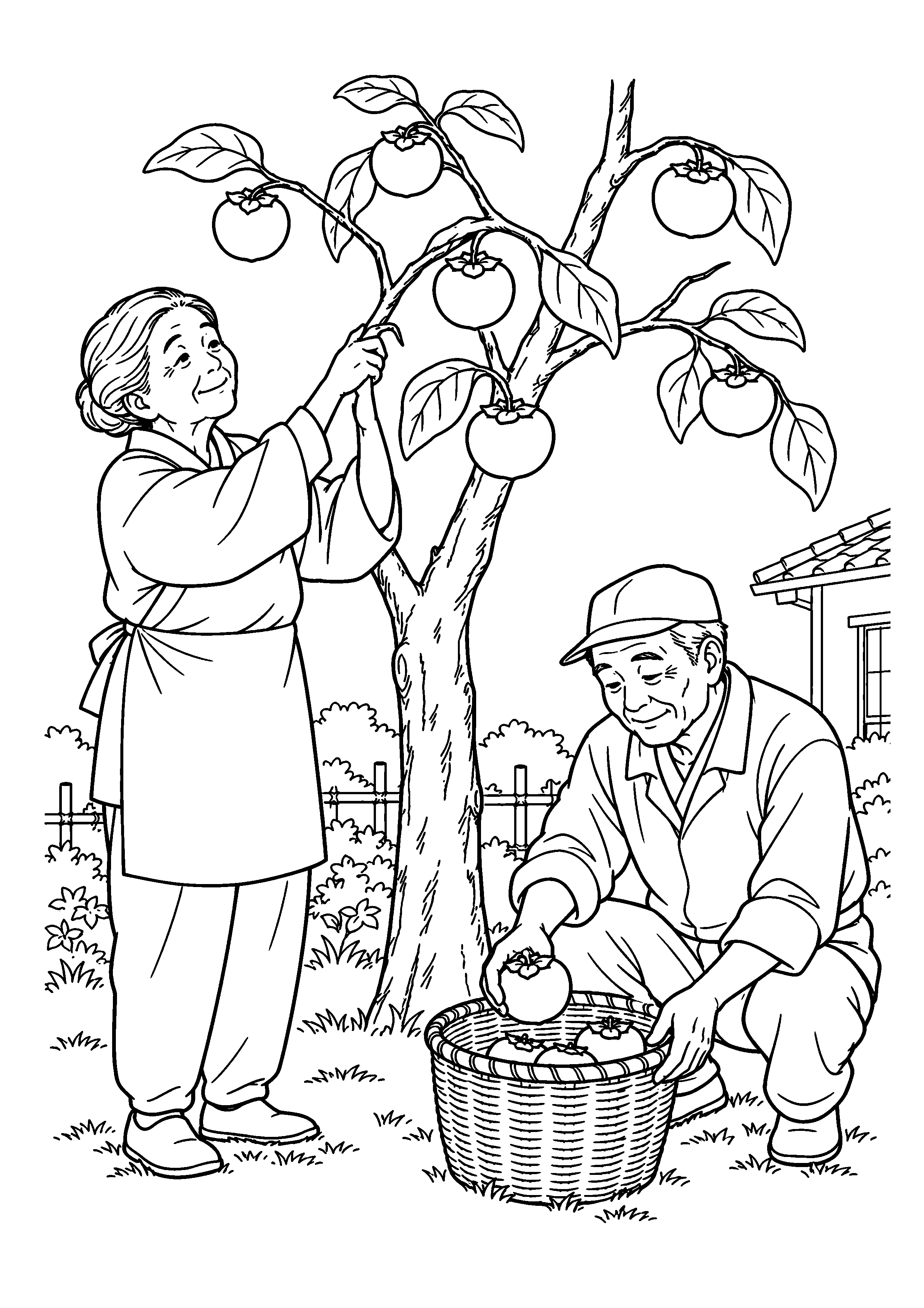 【11月】柿の収穫の塗り絵