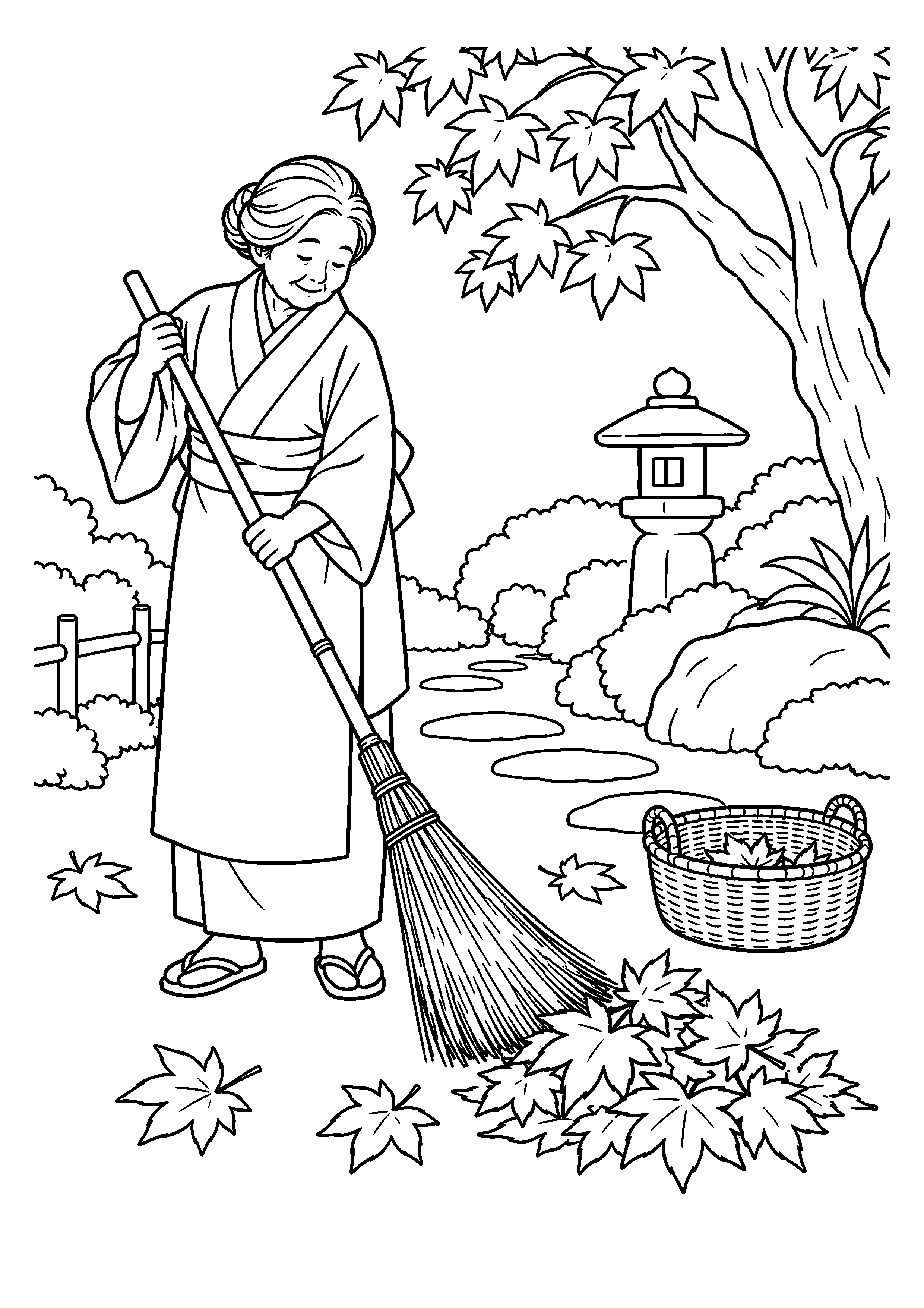 【11月】庭の落ち葉掃きの塗り絵
