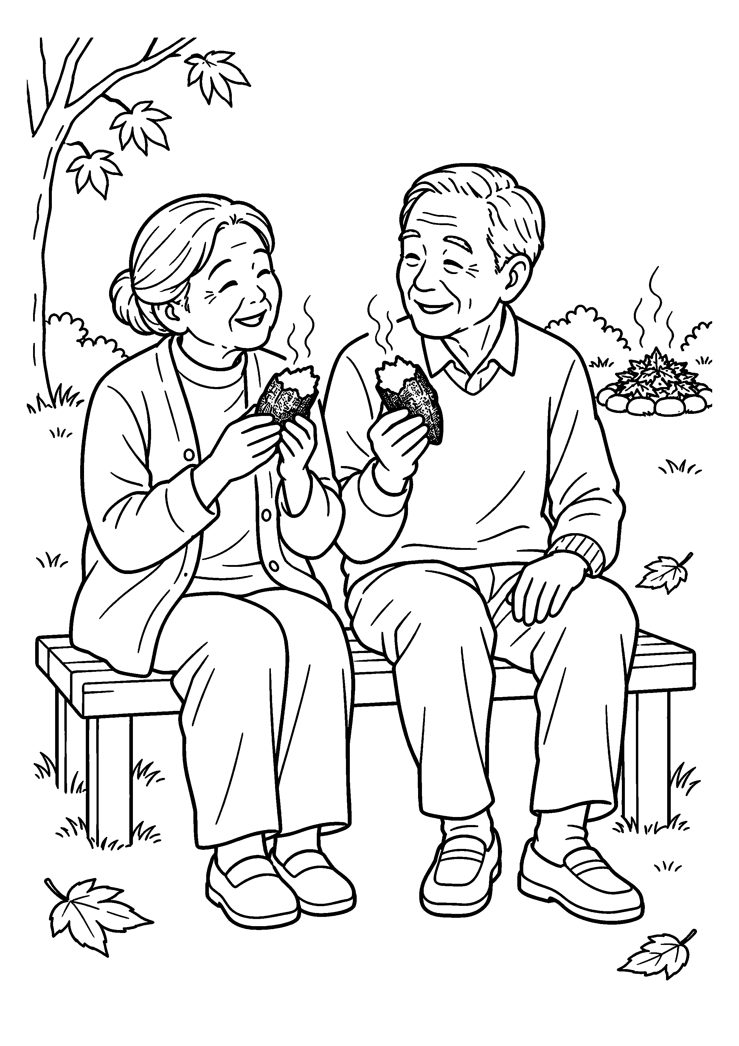 【11月】落ち葉と焼き芋の塗り絵