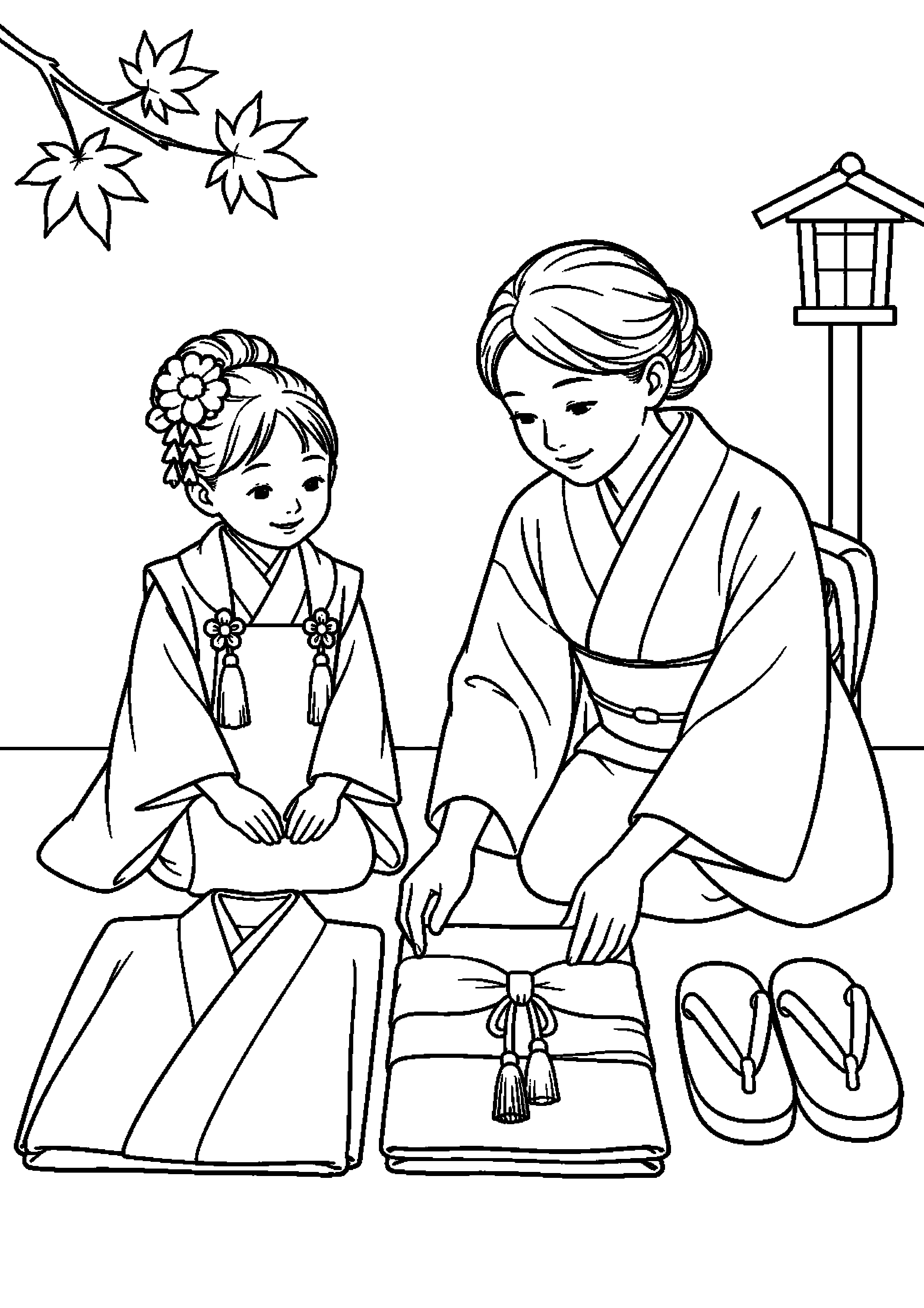【１１月】七五三の着物と草履の塗り絵