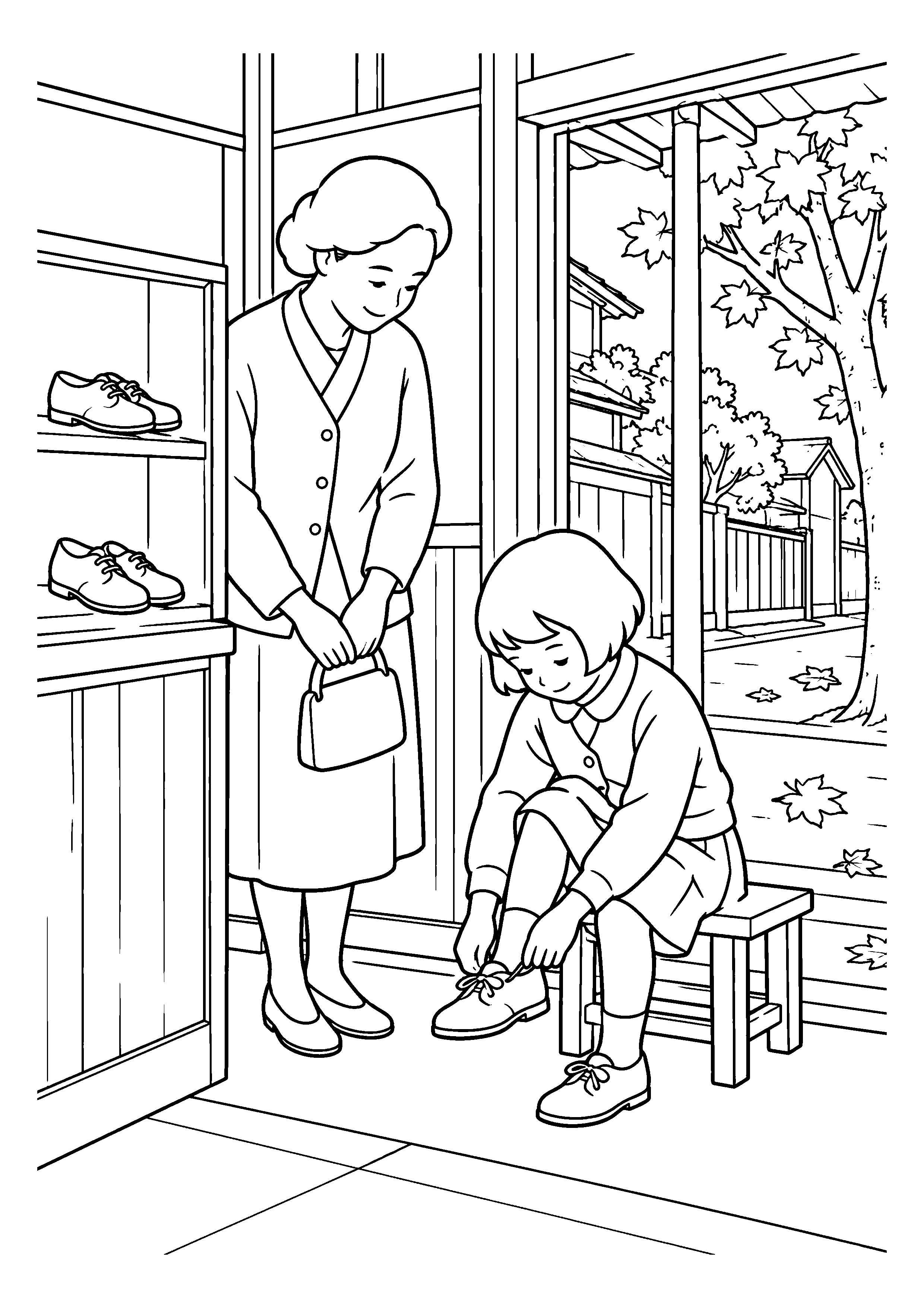 【１１月】靴屋で合わせる新しい靴の塗り絵