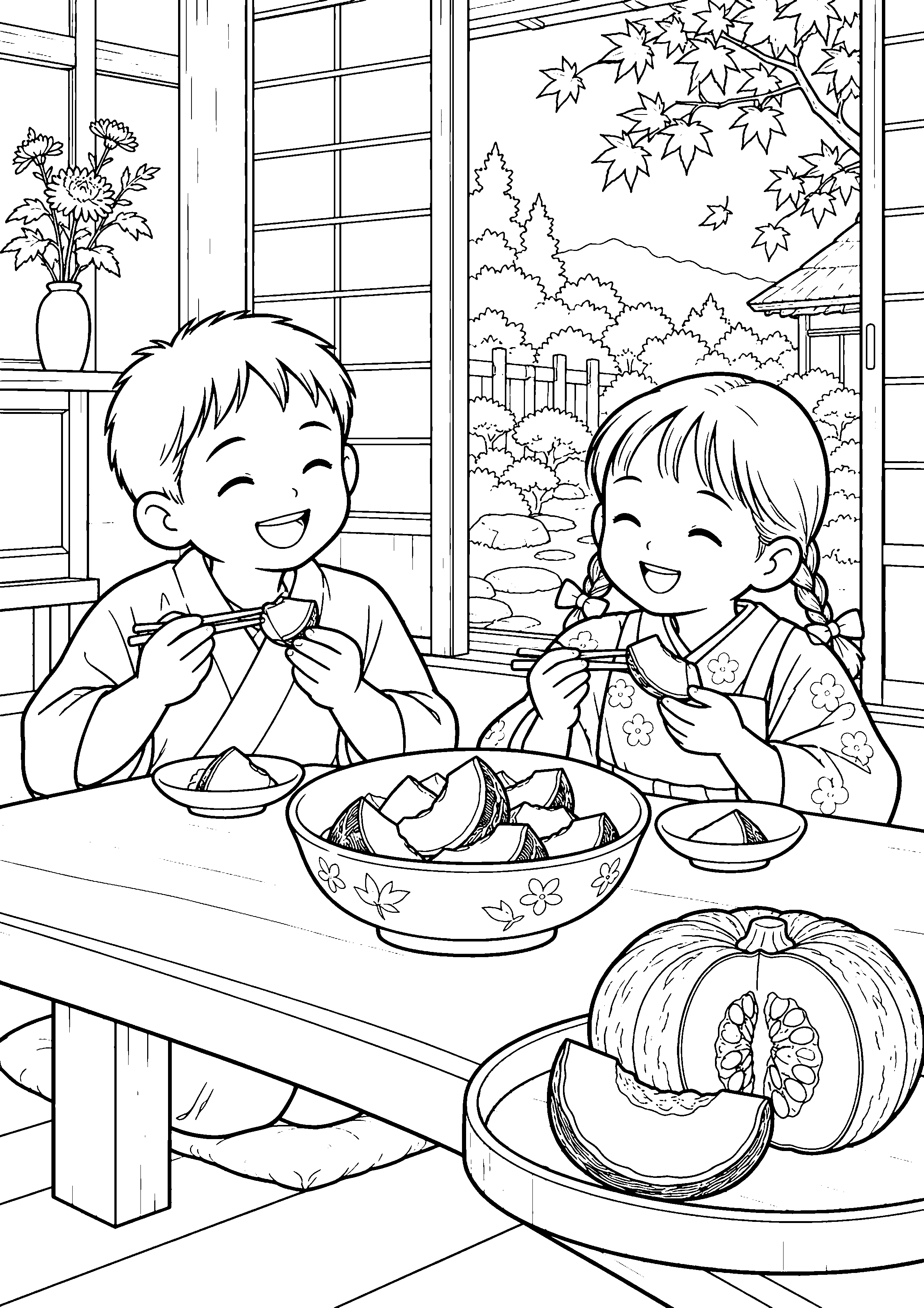 【10月】かぼちゃの煮物の塗り絵