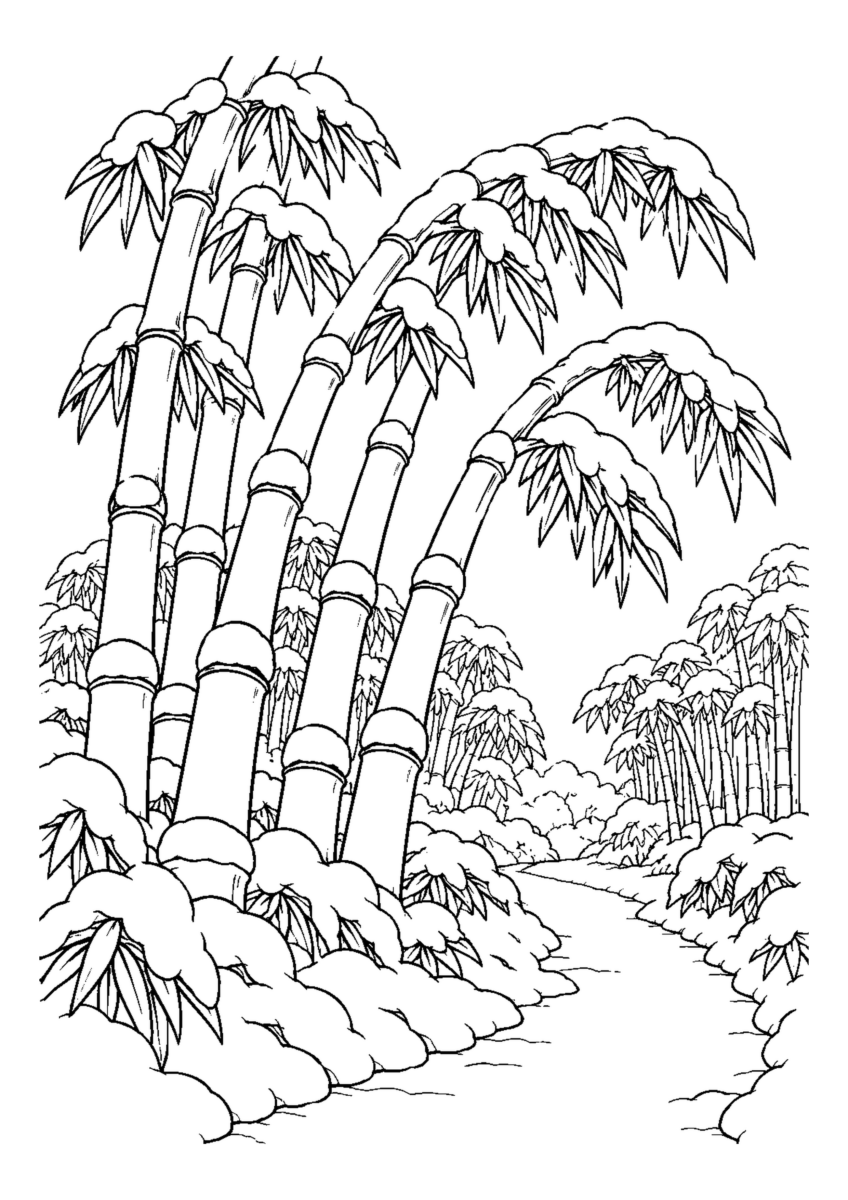 【１２月】雪の竹林の塗り絵