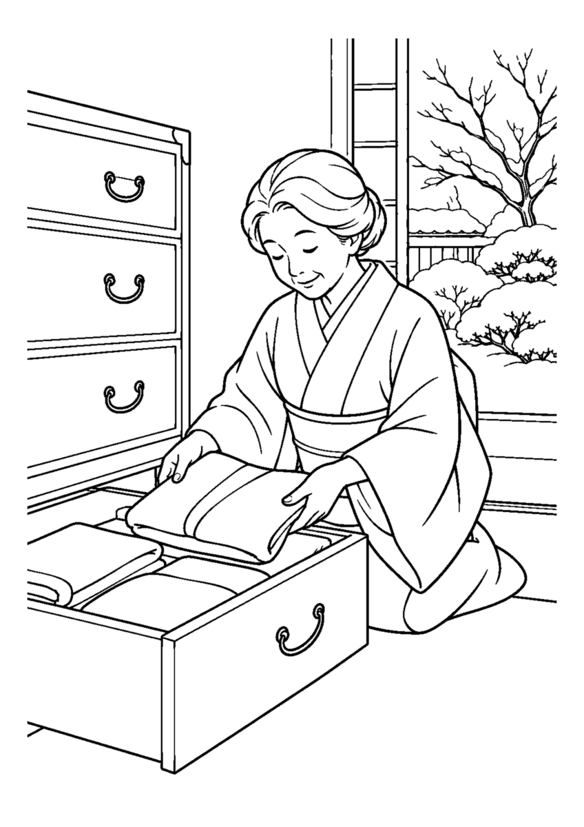 【１２月】衣類を整理する箪笥の塗り絵