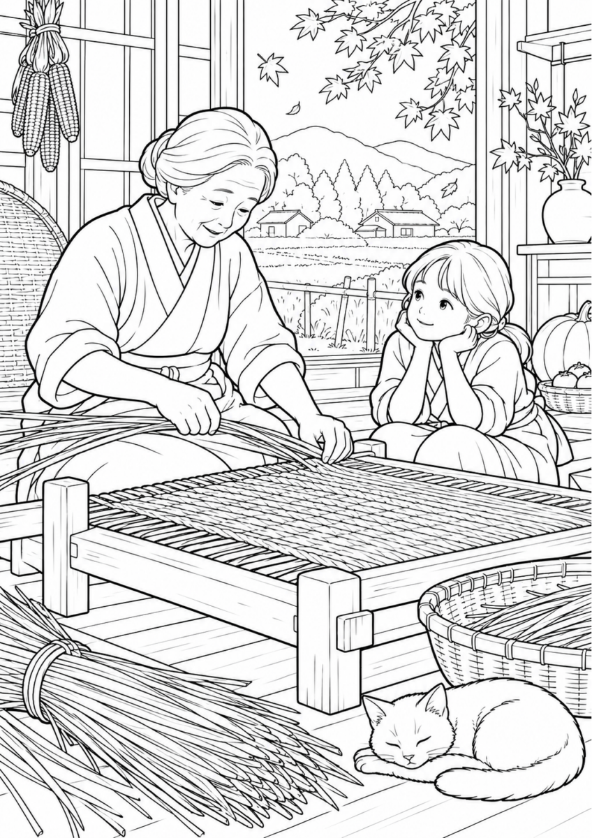 【１０月】むしろ編みの塗り絵