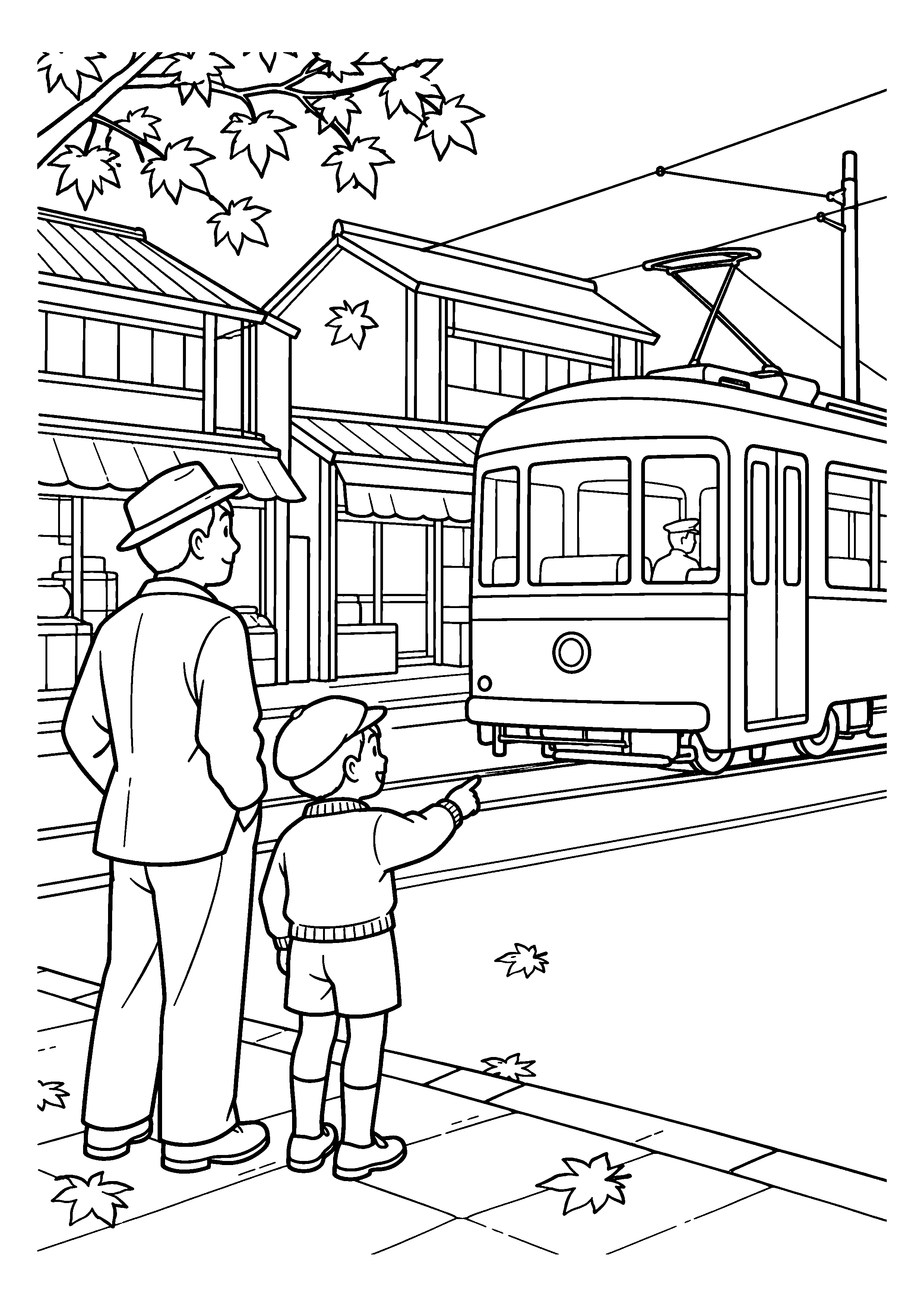 【１１月】路面電車が走る通りの塗り絵