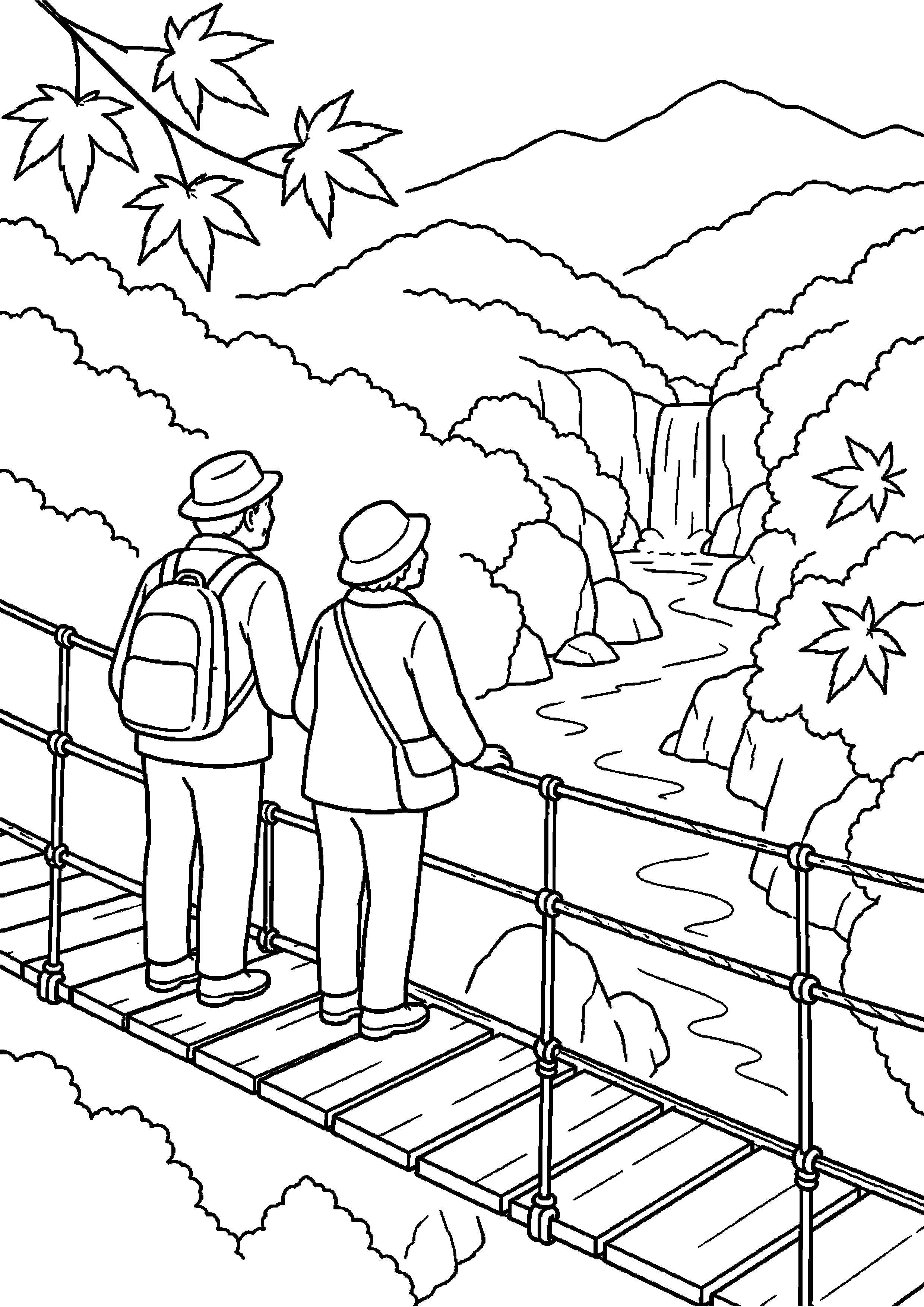 【11月】吊り橋から眺める紅葉の塗り絵