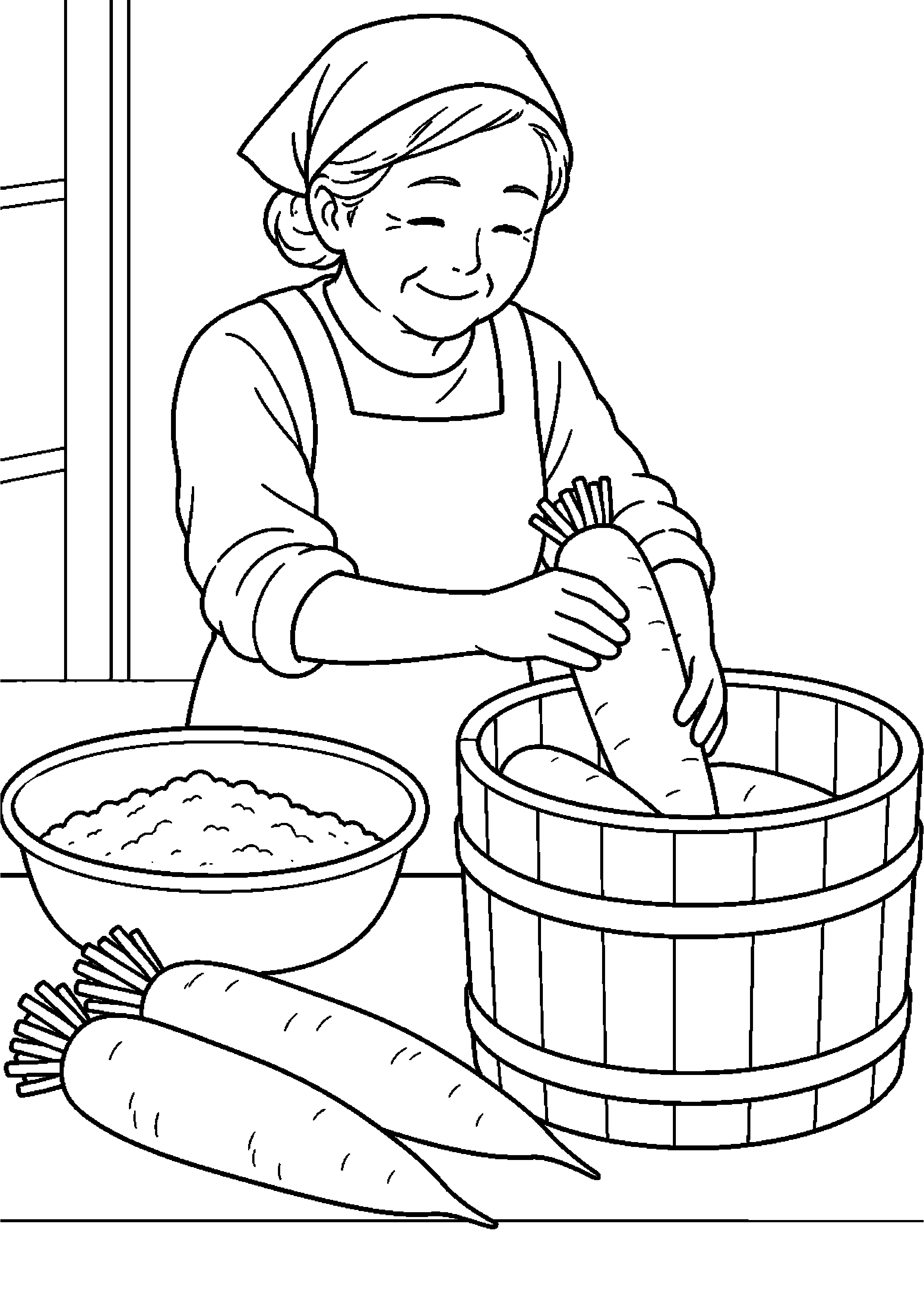 【１１月】たくあん漬けの準備の塗り絵