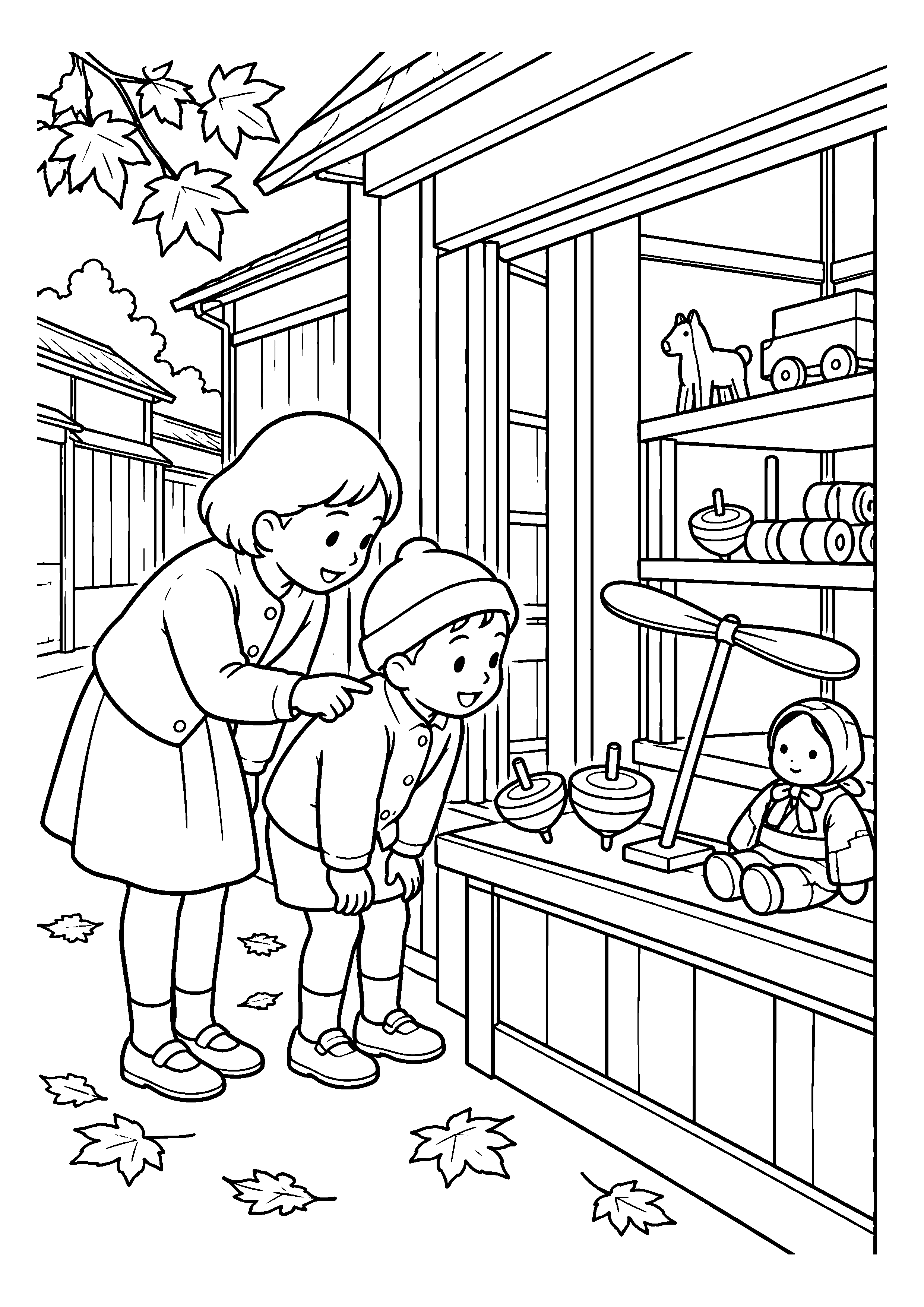 【１１月】おもちゃ屋で眺める木の玩具の塗り絵