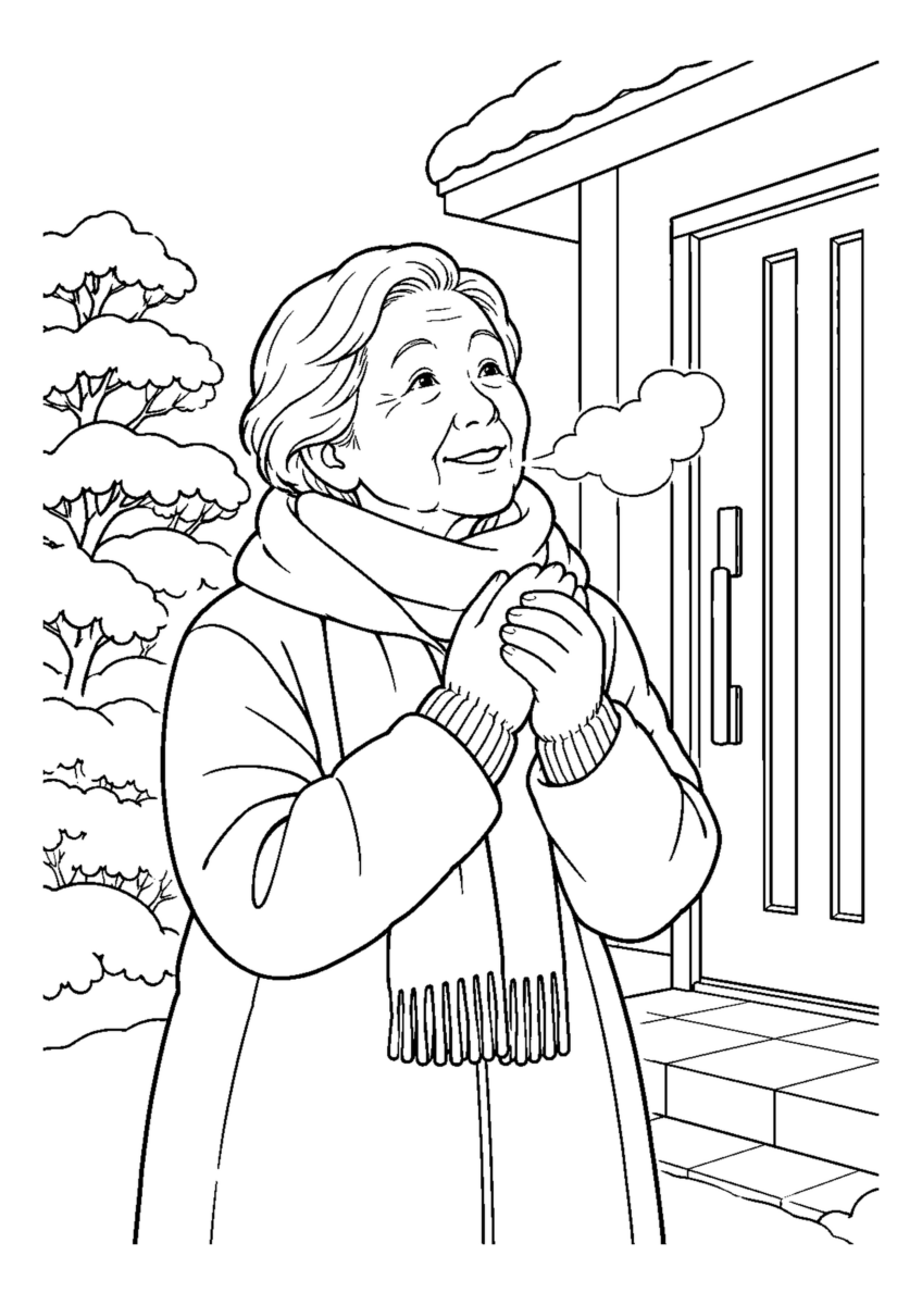 【１２月】冬の朝の吐く息の塗り絵