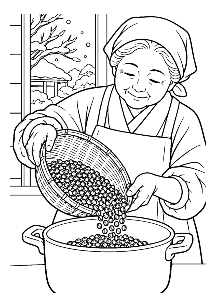 【１２月】小豆を煮る前に洗うの塗り絵